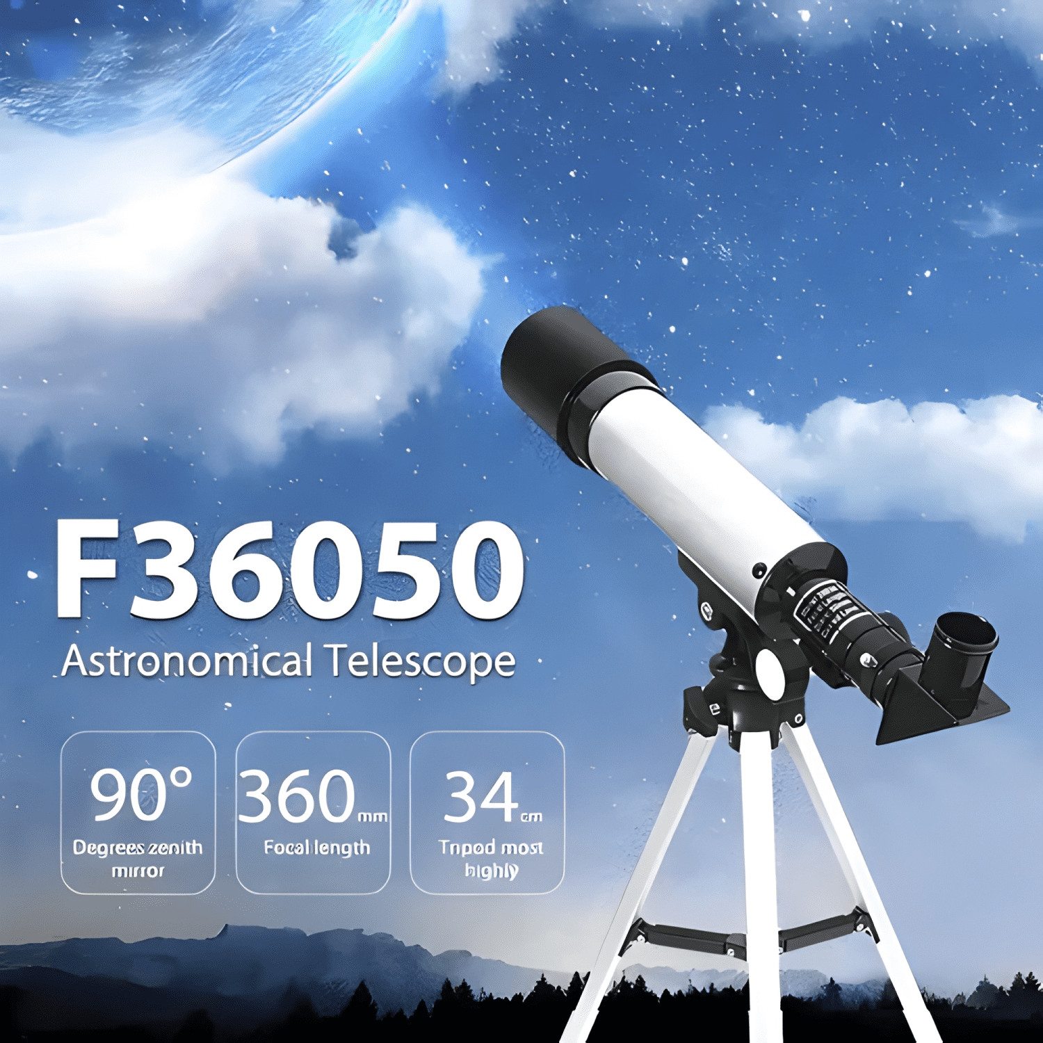 Telescopio Astronómico F36050 Monocular Zoom Plateado-2
