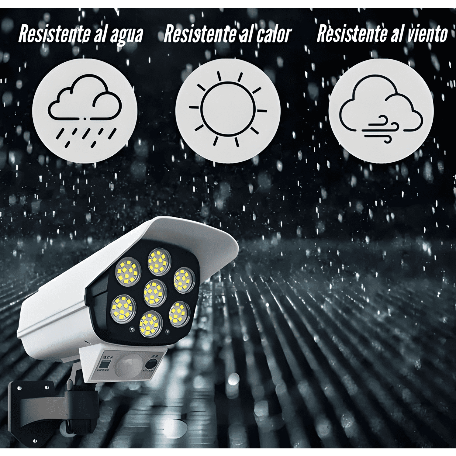 Camara Seguridad Solar Falsa Sensor Movimientos Foco Blanco-3