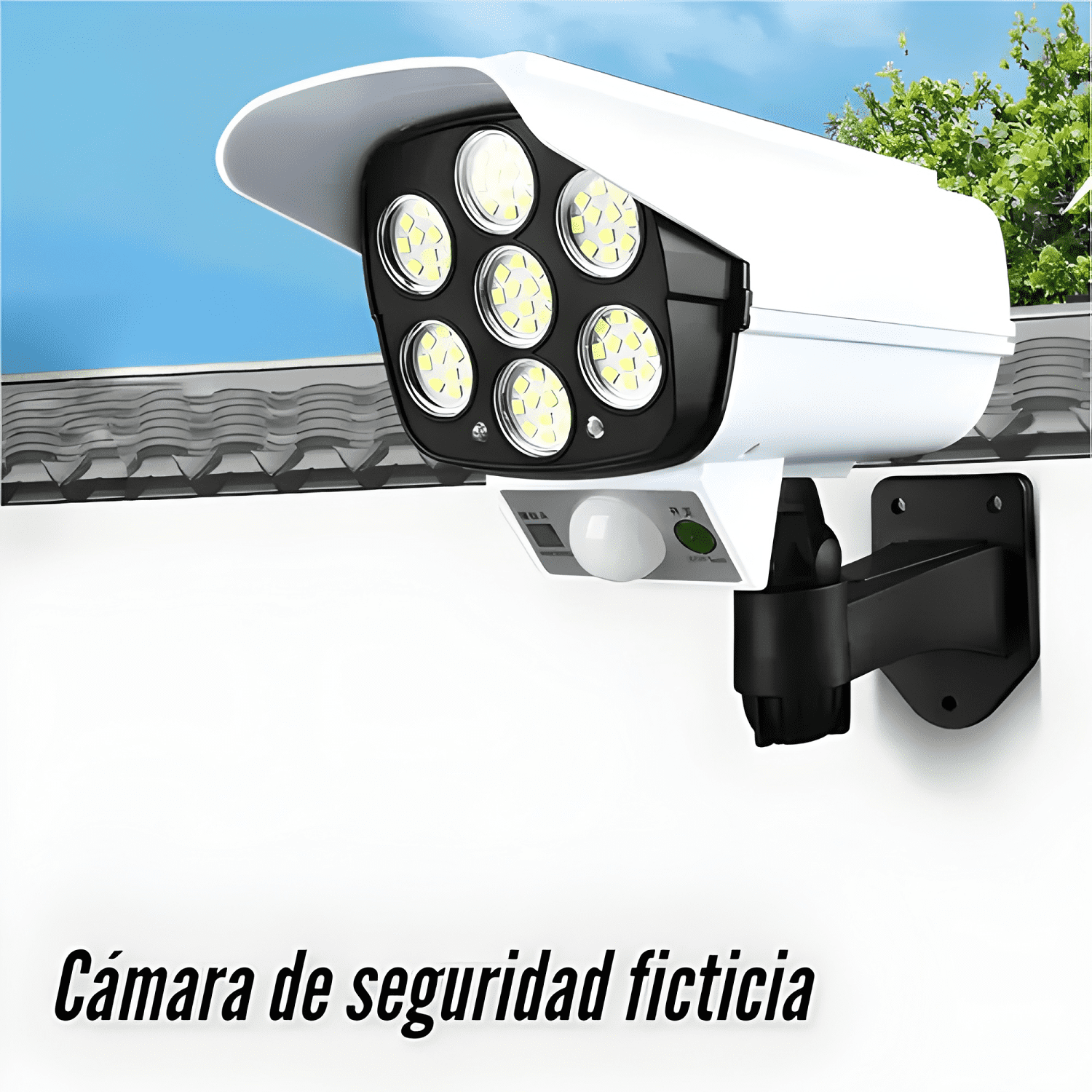 Camara Seguridad Solar Falsa Sensor Movimientos Foco Blanco-4