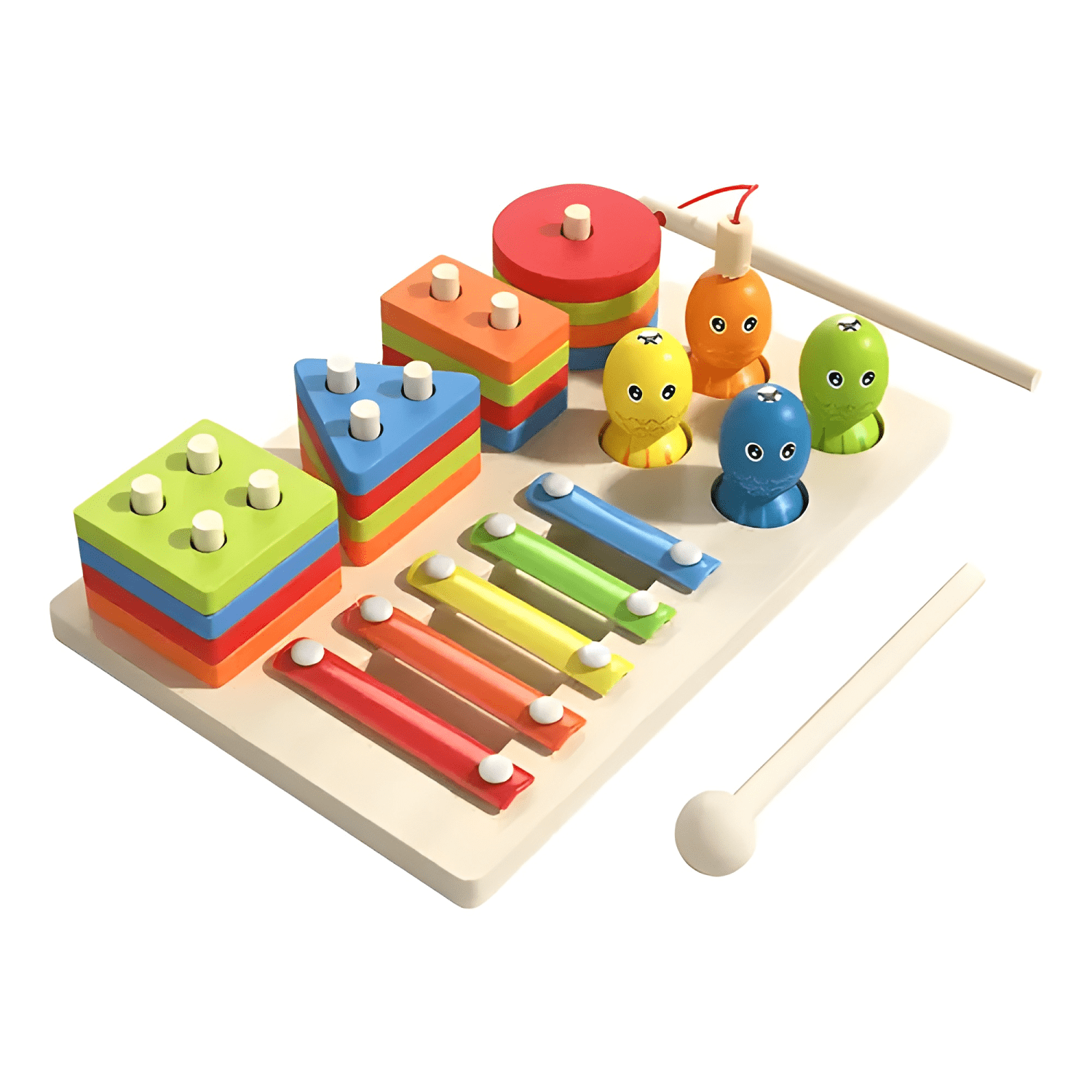 Juego didáctico 3 en 1 pesca niño construcción y música-0