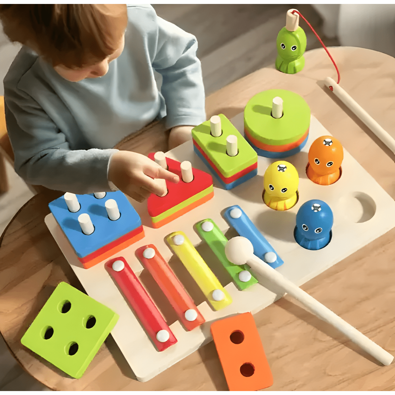 Juego didáctico 3 en 1 pesca niño construcción y música-3