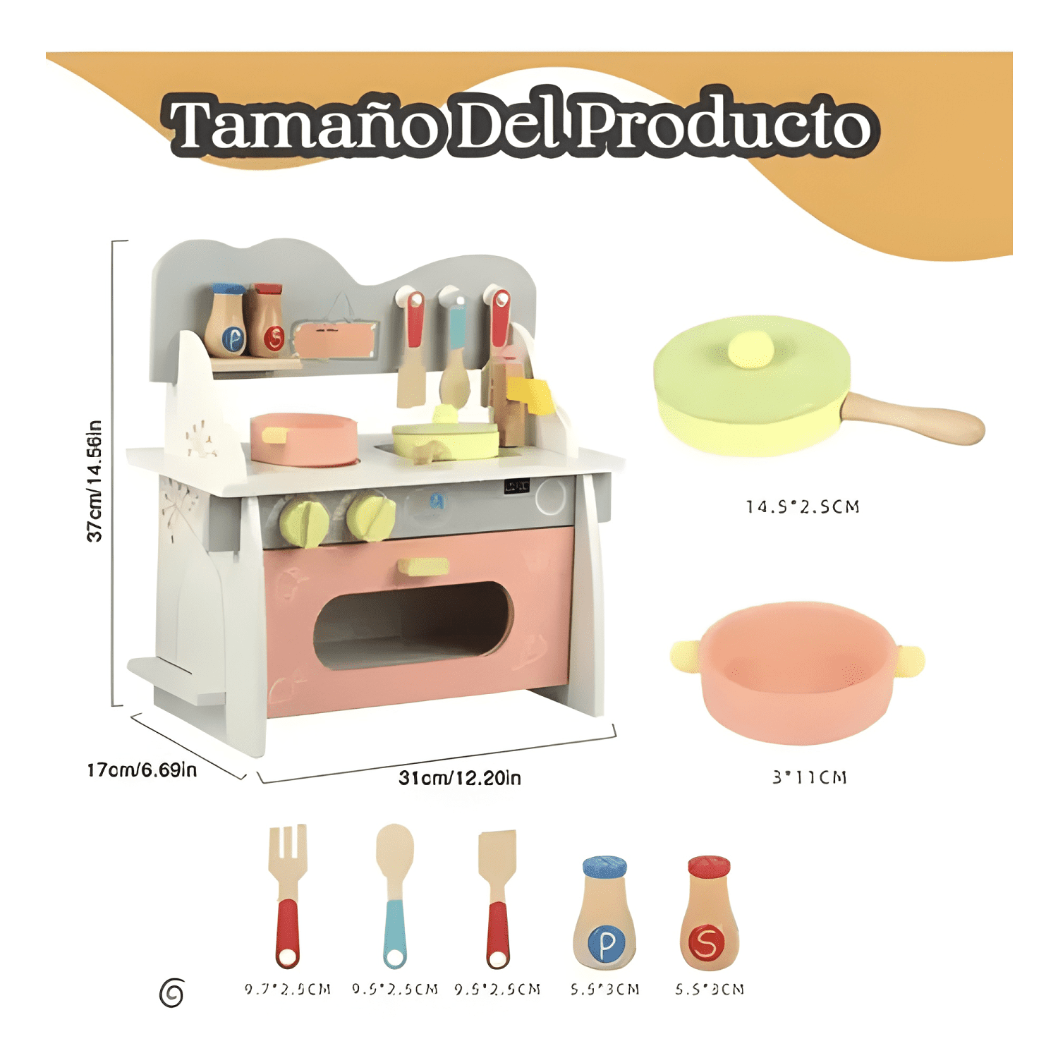 Cocina juguete de madera didáctica para niños y niñas-3