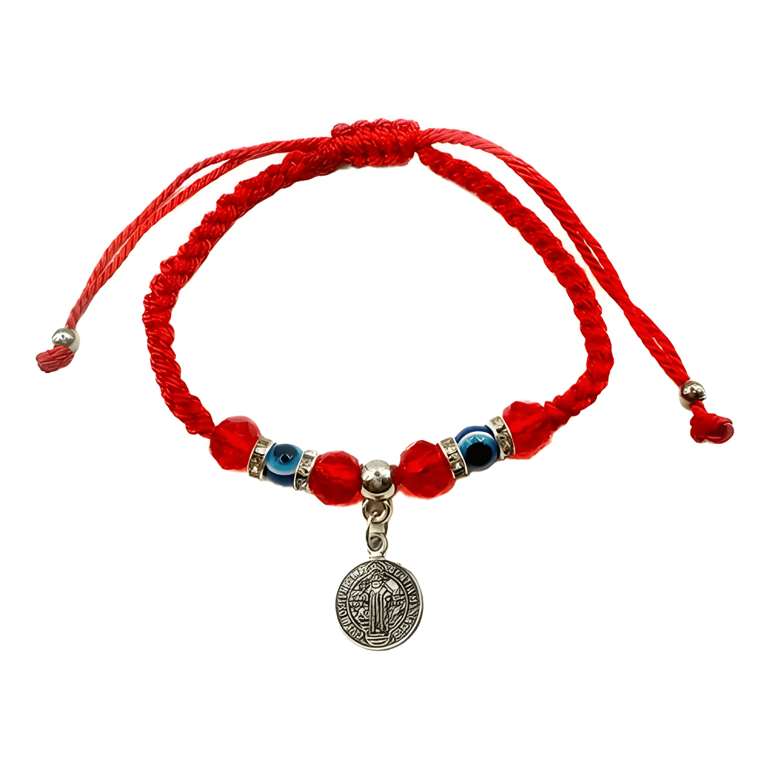 Pulsera hilo san benito ojo turco cristales rojos Rojo-0