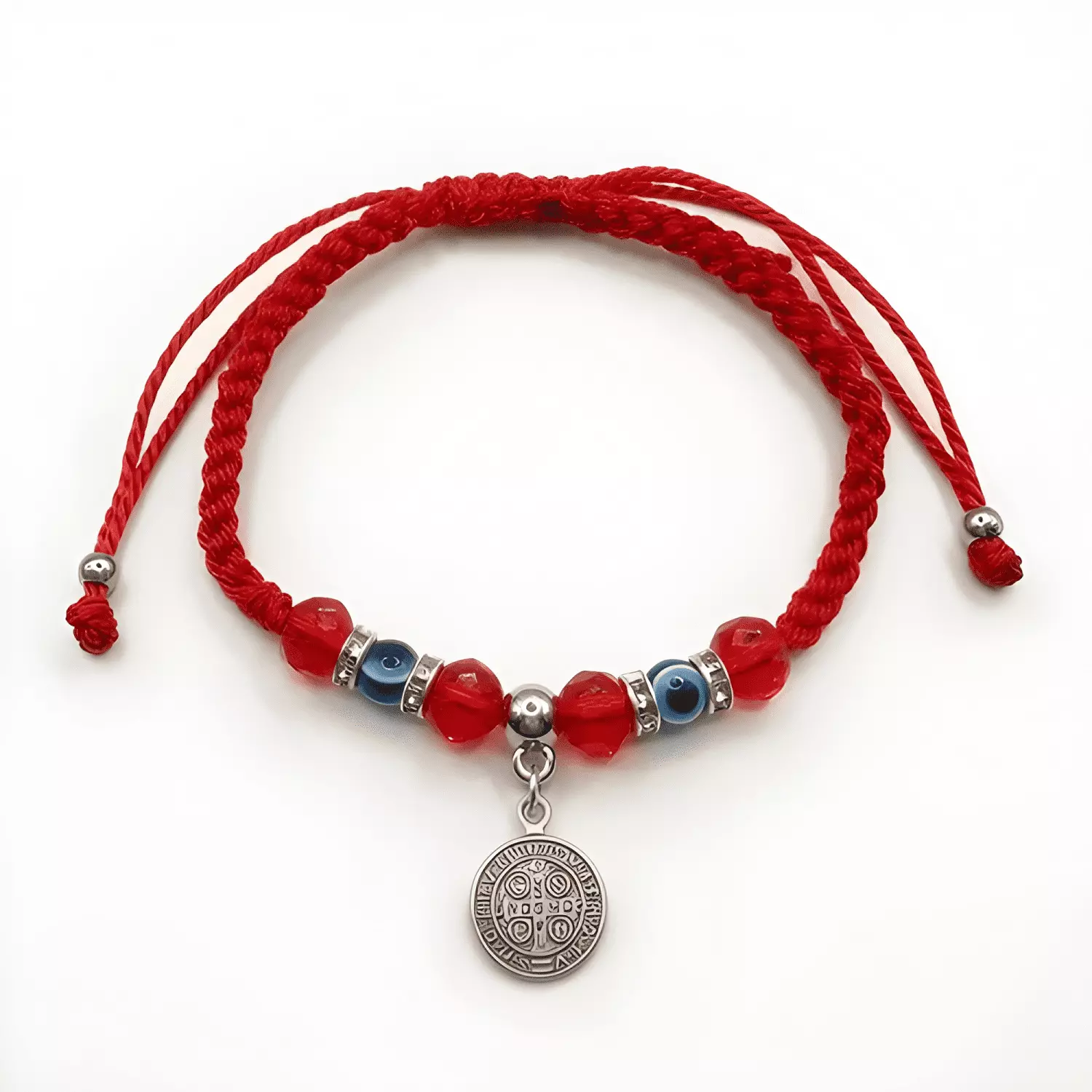 Pulsera hilo san benito ojo turco cristales rojos Rojo-1
