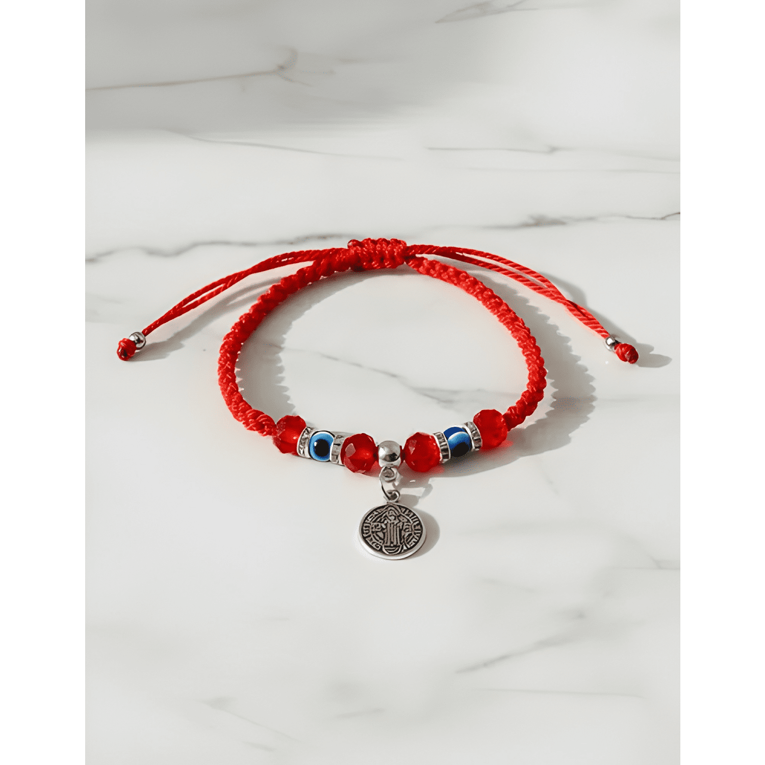Pulsera hilo san benito ojo turco cristales rojos Rojo-4