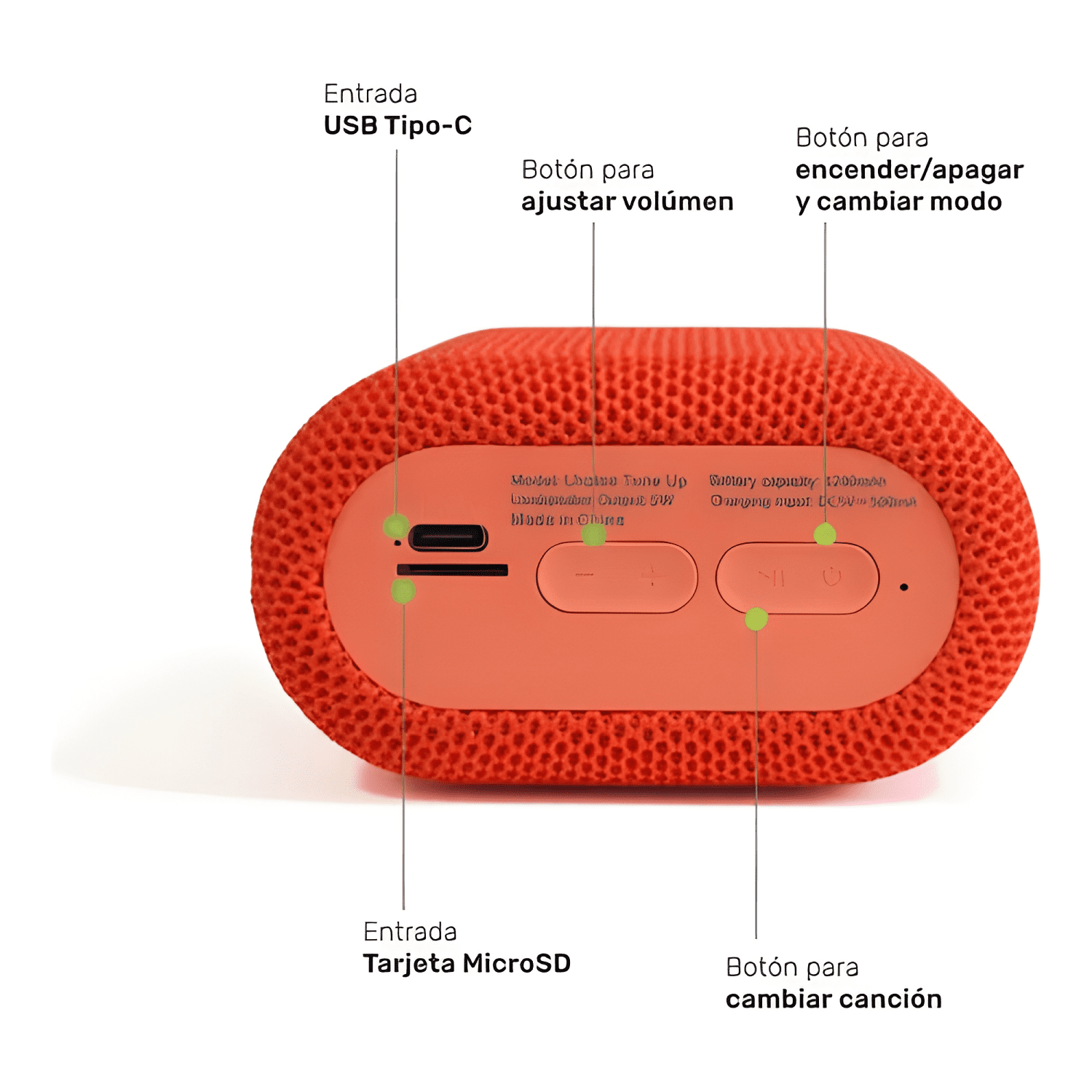 Parlante portatil bluetooth tune up Rojo-3