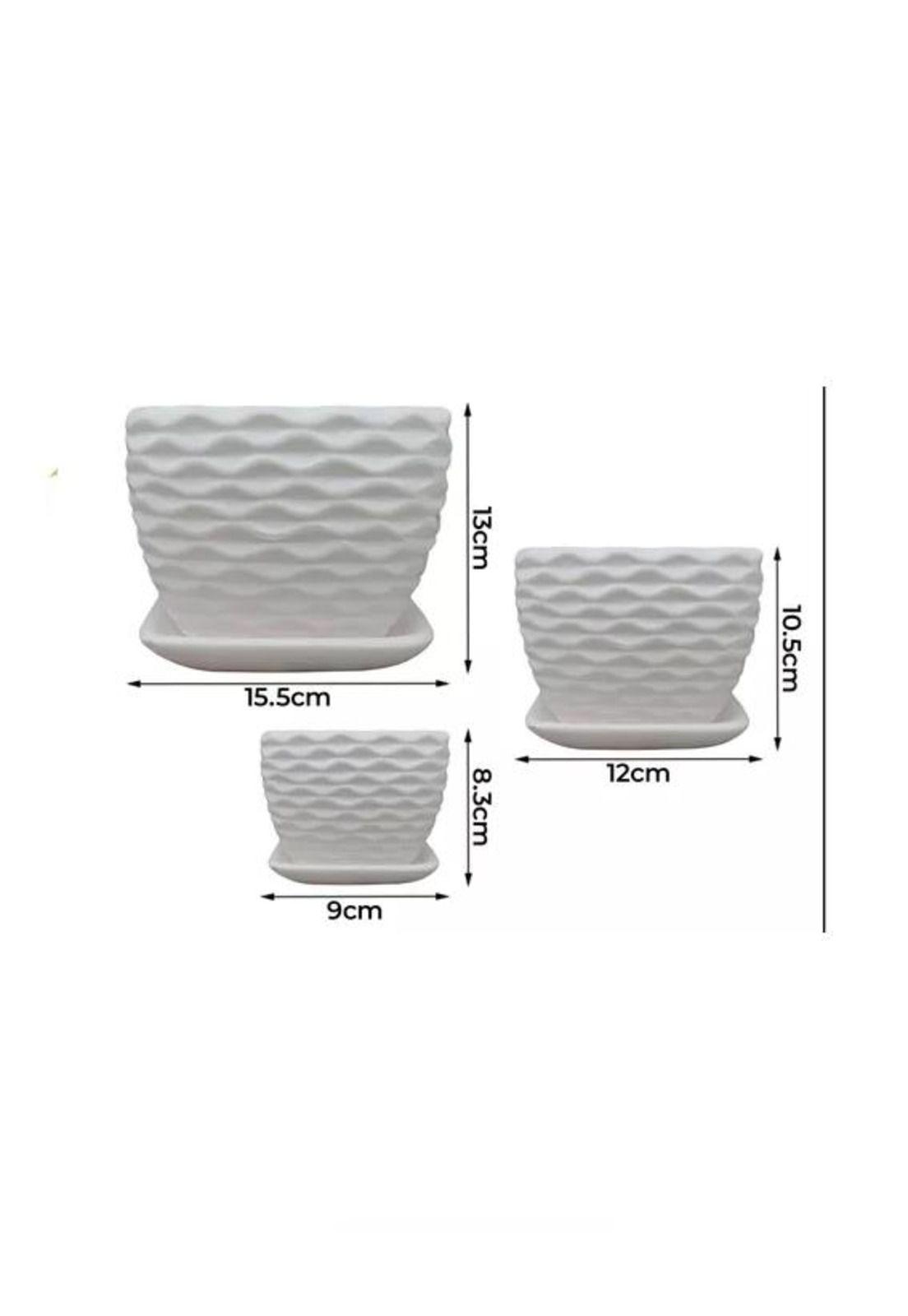 Set de 3 Maceteros Cuadrados Blancos con Líneas Curvas-2