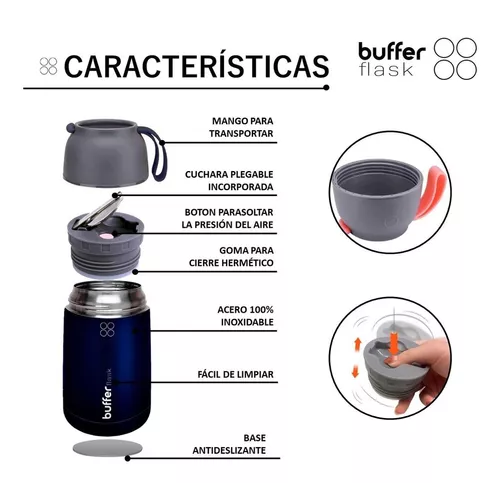 Termo de comida y líquido Buffer, multipropósito, 630 ml + cuchara-4