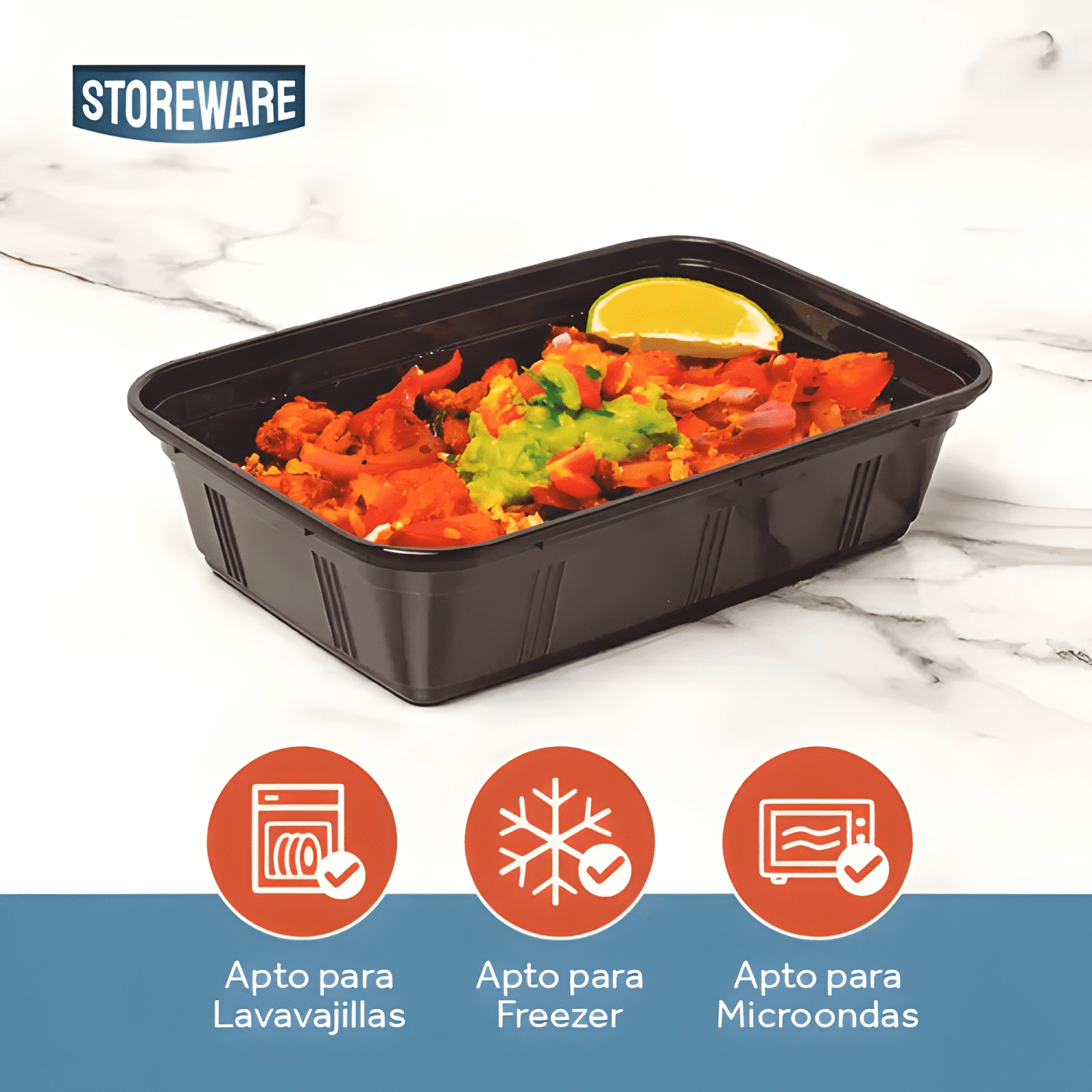 Contenedor hermético plástico meal prep 10u, negro-1