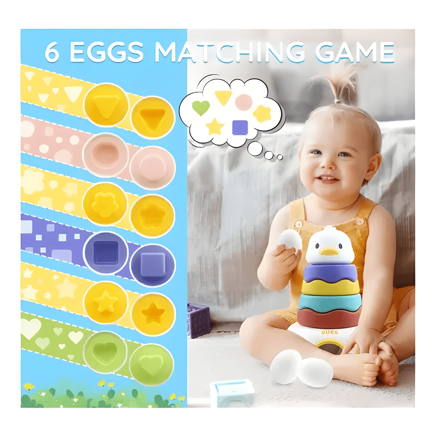 Juego encaje huevos montessori figuras niños juguete pato-2