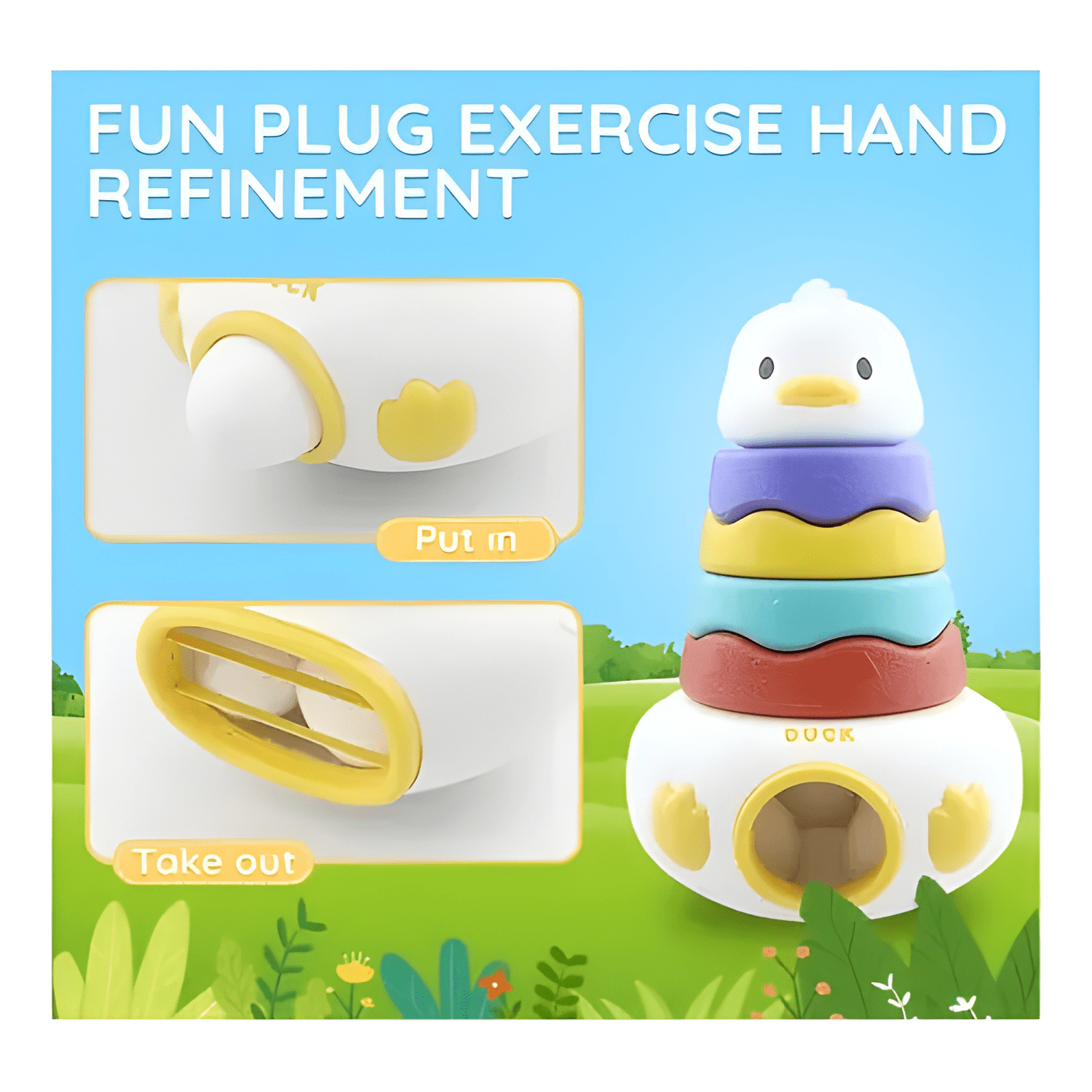Juego encaje huevos montessori figuras niños juguete pato-4