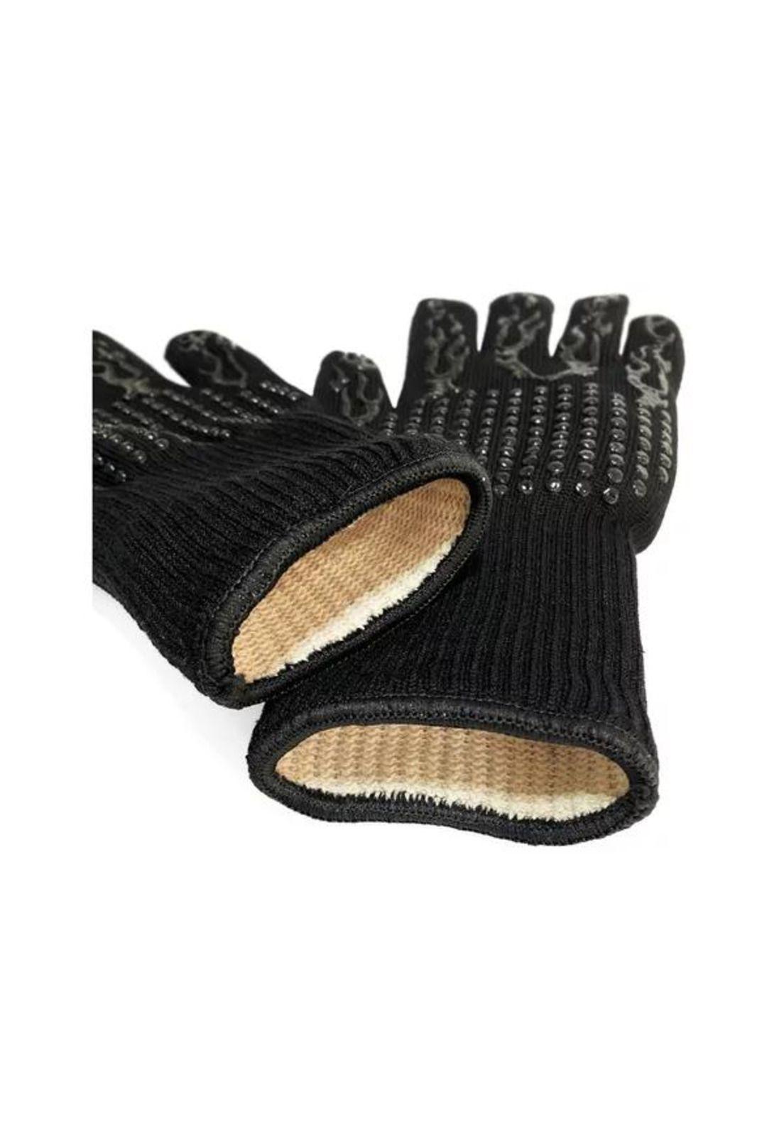 Pack Set Cepillo Inox + 2 Guantes Alta Temperatura Asado Bbq-3