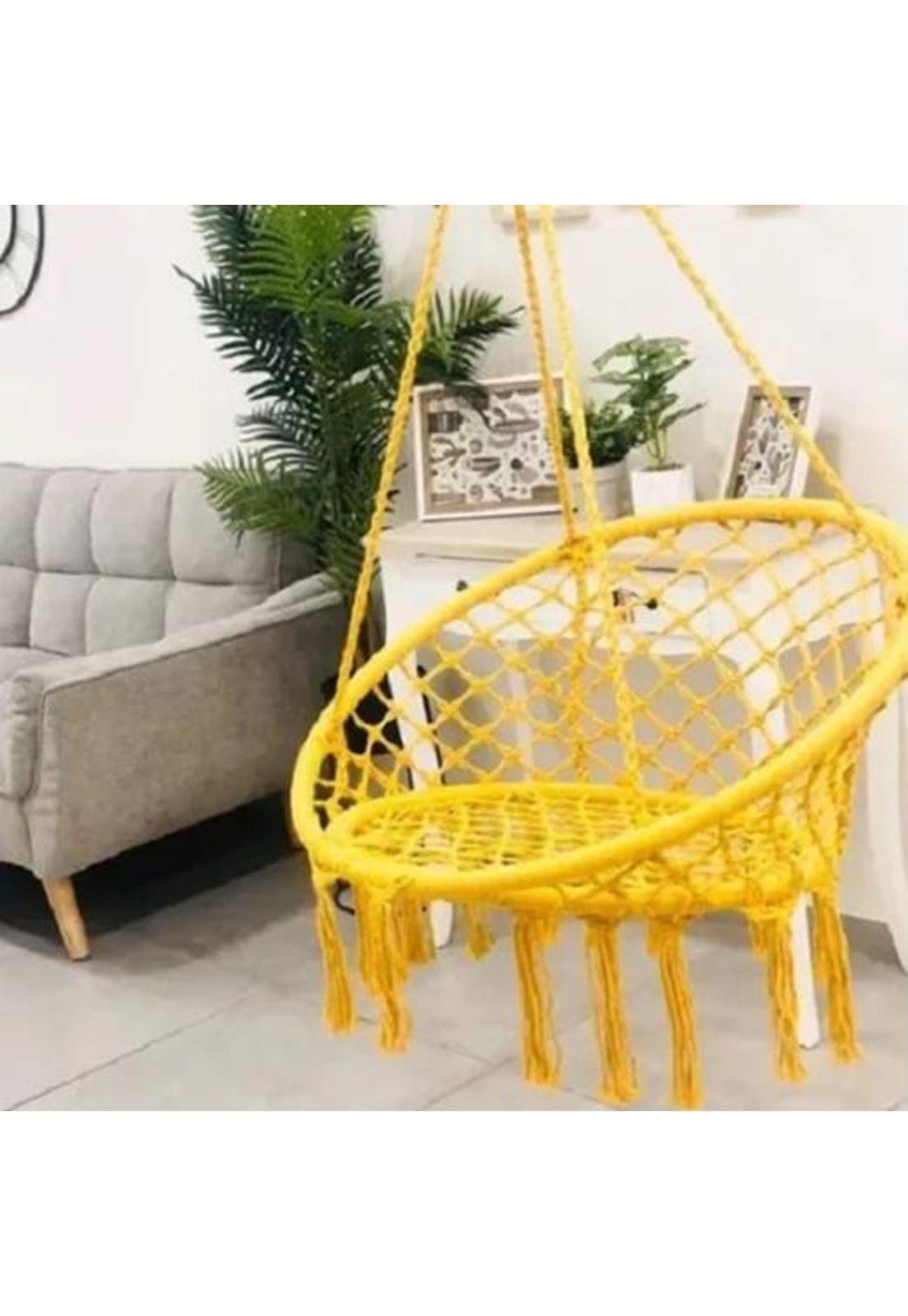 Silla Colgante Muna Tejida Amarilla Tipo Columpio Decorativa-1