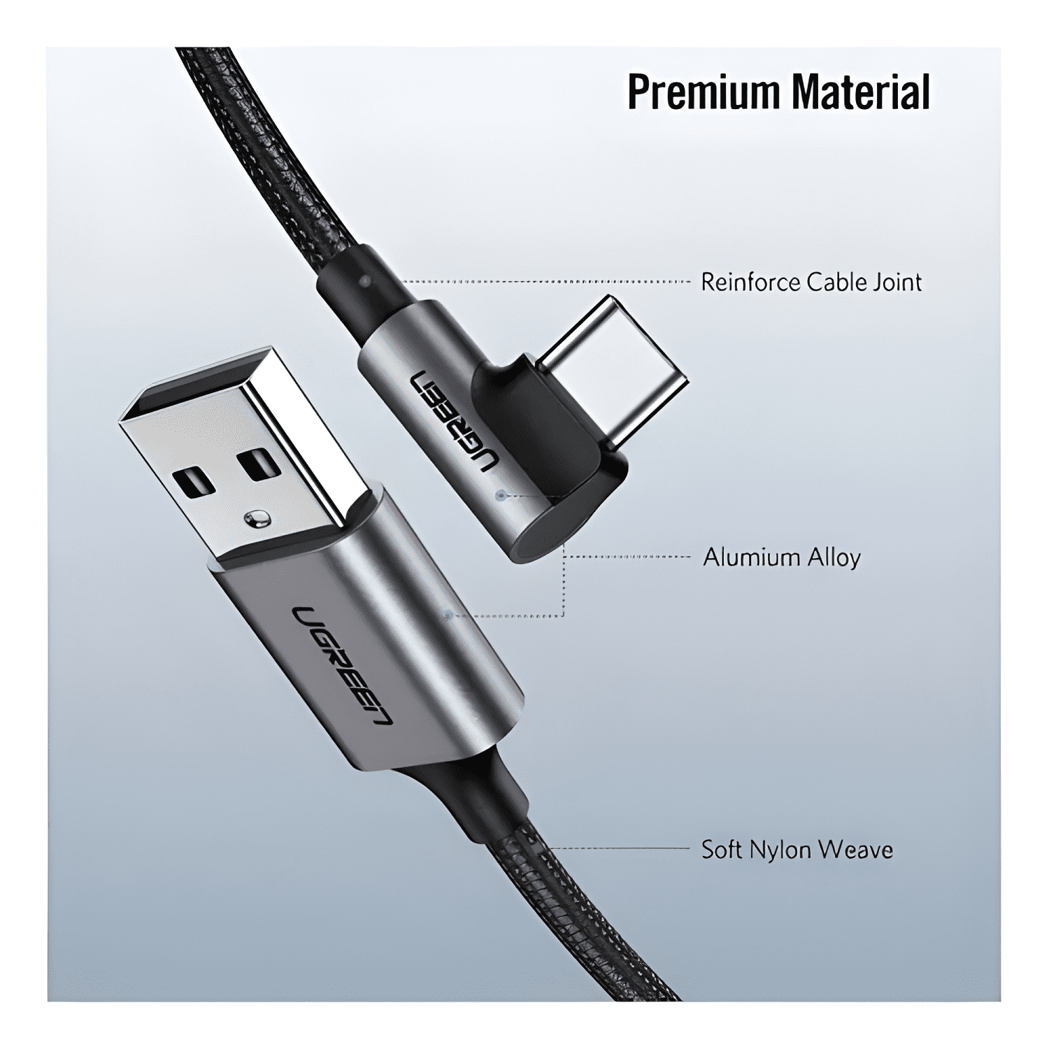Cable carga rápida 60w USB a - USB c 90° 1 metro-2