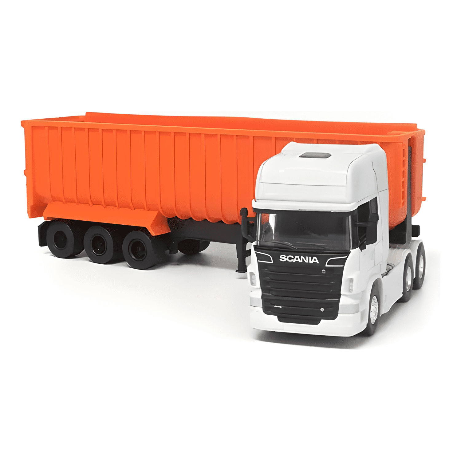 Camión Scania con batea escala 1:64 naranjo-2