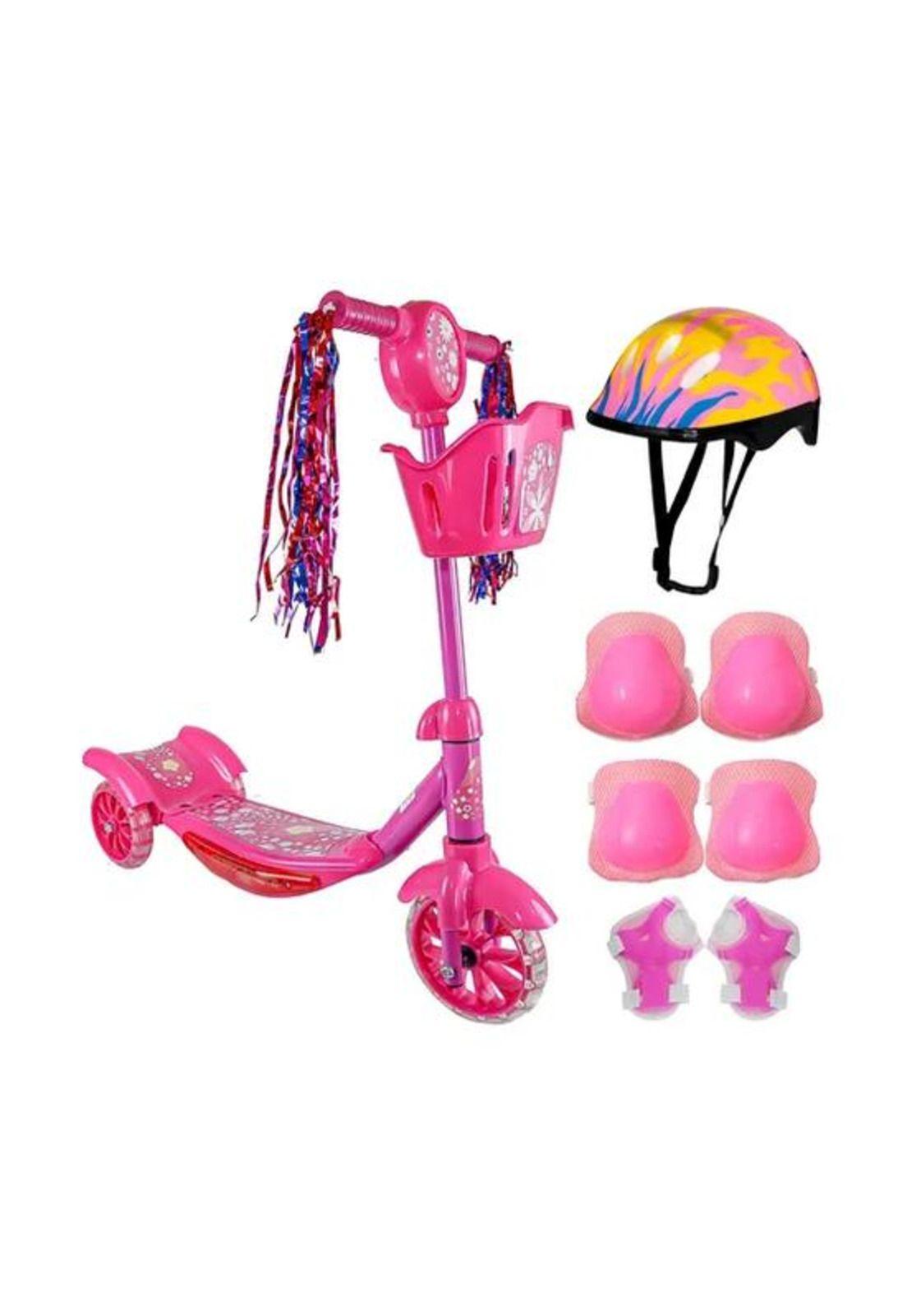 Patinete ruedas niños kit protección casco rosado-2