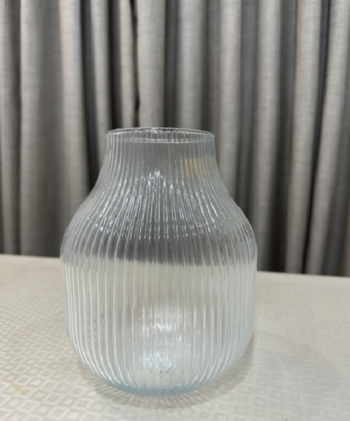 Florero Jarrón Decorativo Vidrio Líneas Flores 18x12 cm-1