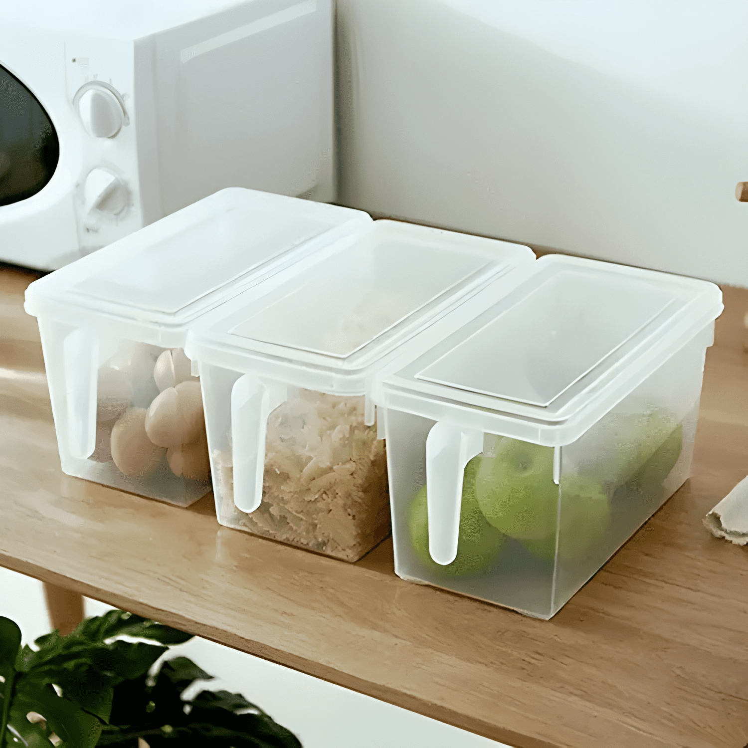 Caja organizadora para refrigerador con mango, transparente-3