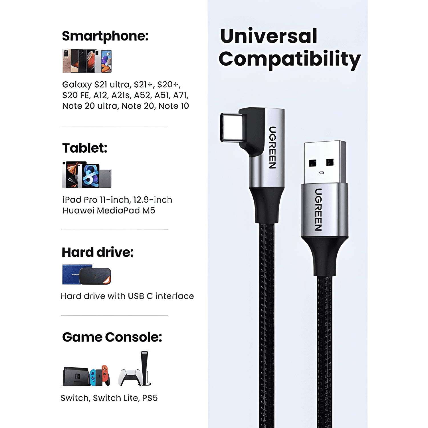 Cable USB-C a USB 3.0 a trenzado 1m Negro-4