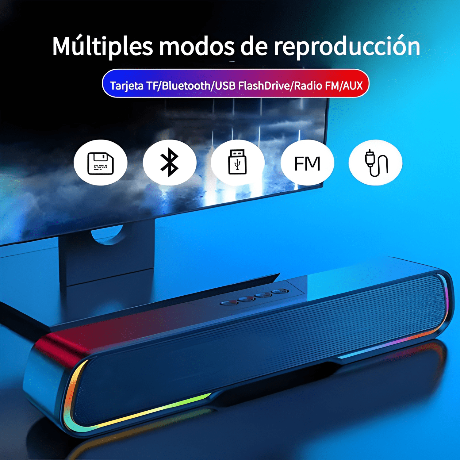 Soundbar parlante gamer bluetooth luces rgb 1200mah #12-4