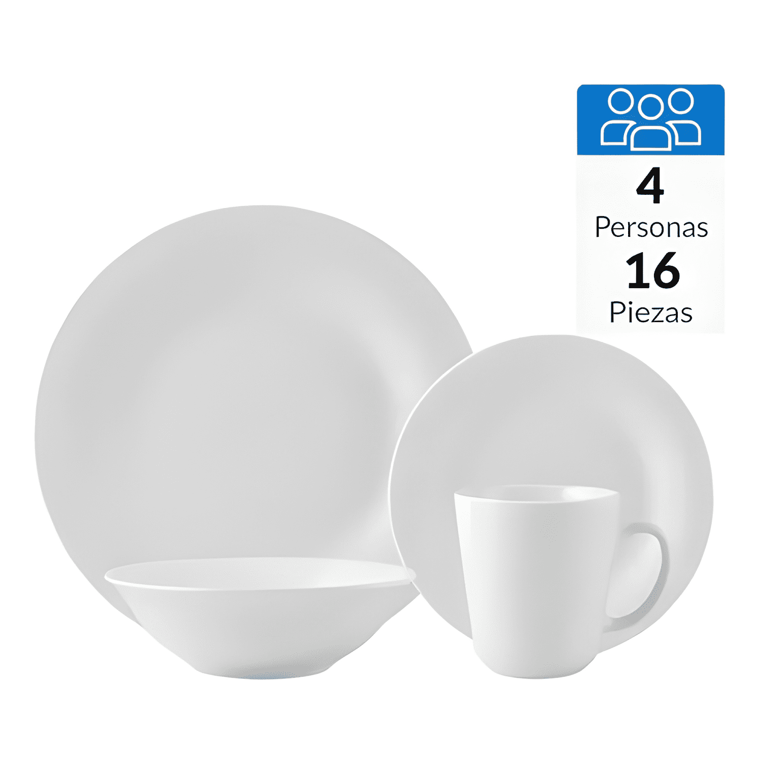 Juego vajilla porcelana 16 piezas redondo cocina Blanco-3