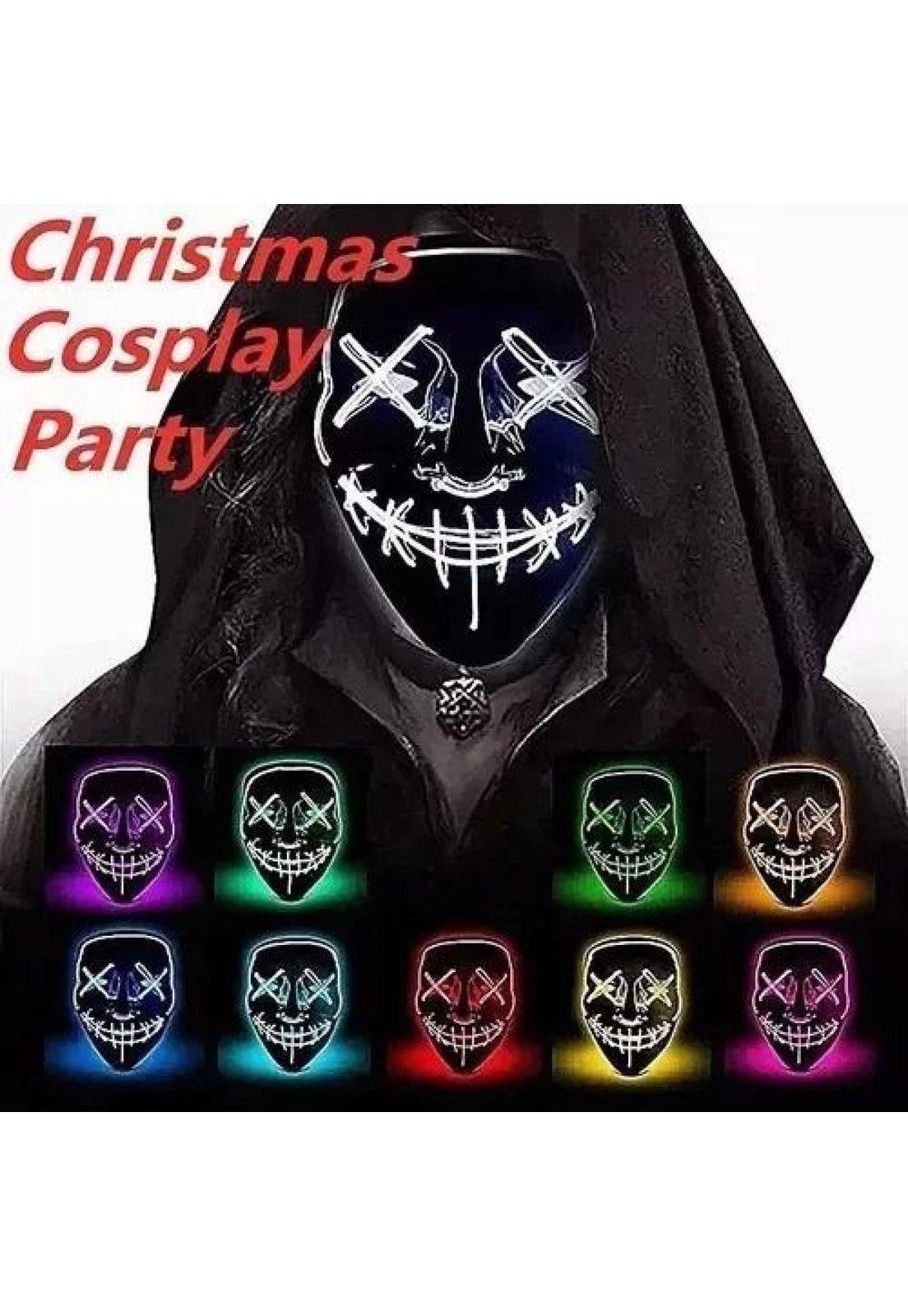 Pack de 2 máscaras LED La Purga, Halloween, terror, cosplay, color blanco-2
