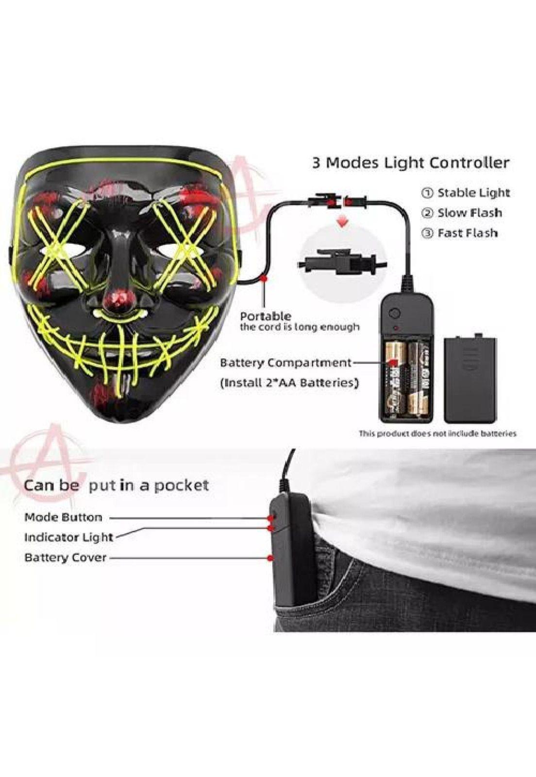 Pack de 2 máscaras LED La Purga, Halloween, terror, cosplay, color blanco-5
