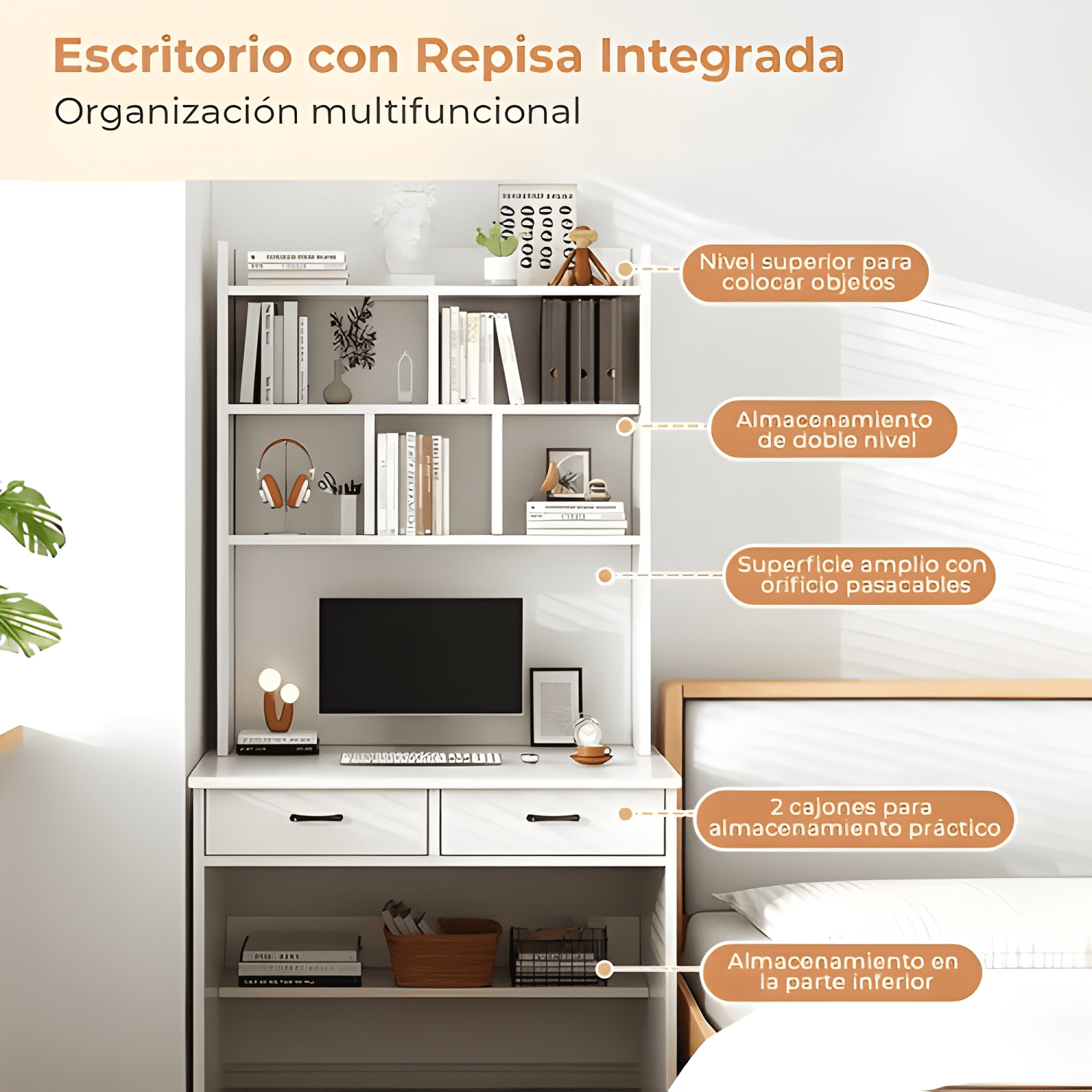 Escritorio con estanteria biblioteca 80*180 cm cajón oficina-2
