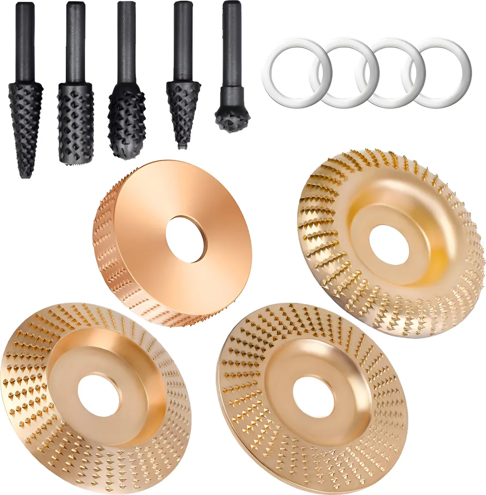 Juego De 4 Discos Para Tallar Madera+juego De 5 Escofinas Oro-0