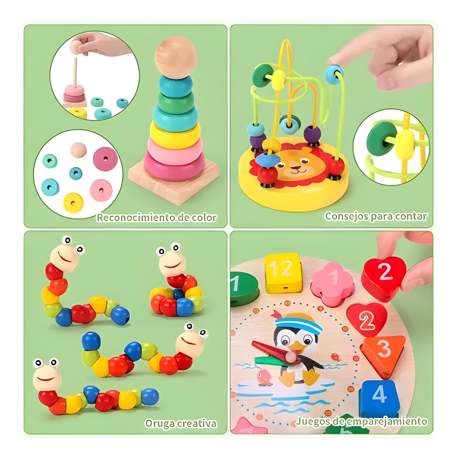 10Pcs juguetes didácticos de madera montessori para niños-4