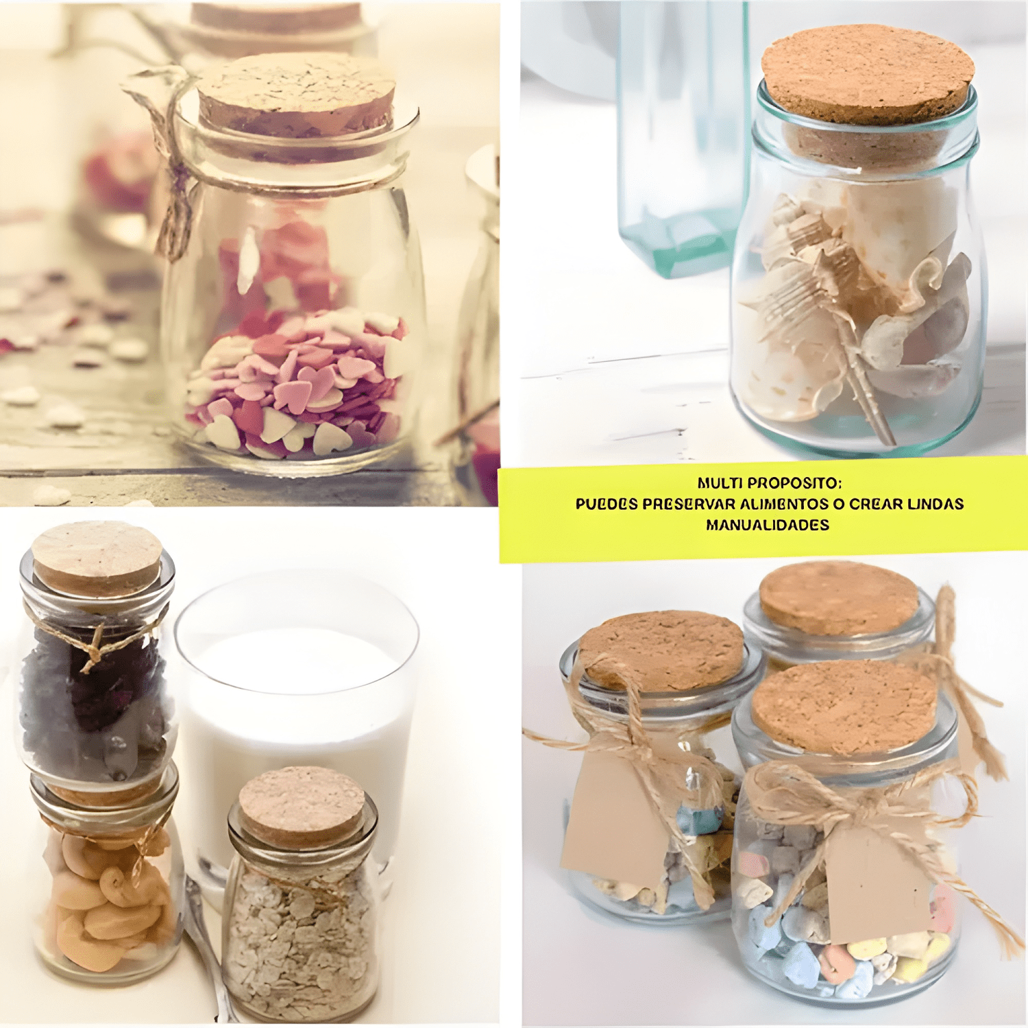 Set 12 mini tarros vidrio tapa corcho 100 ml-2