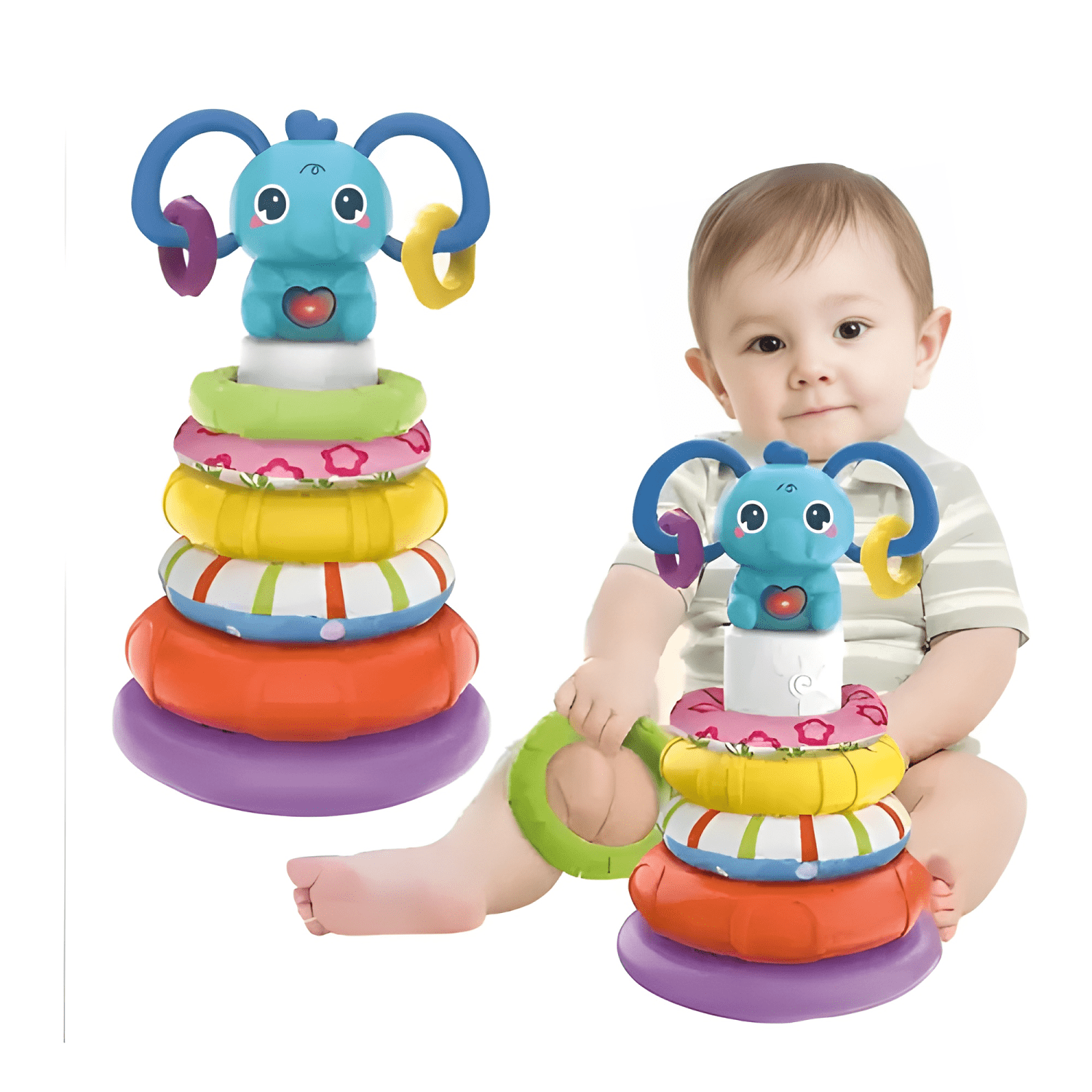 Torre apilable de encaje musical de elefante para bebes-0