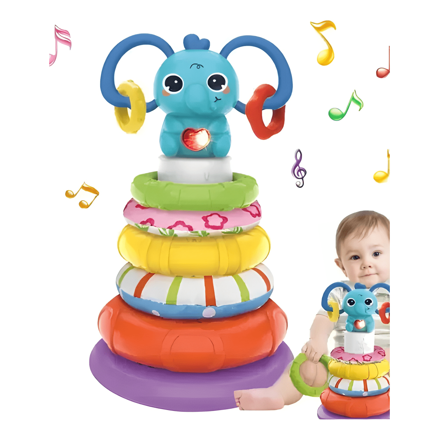 Torre apilable de encaje musical de elefante para bebes-1