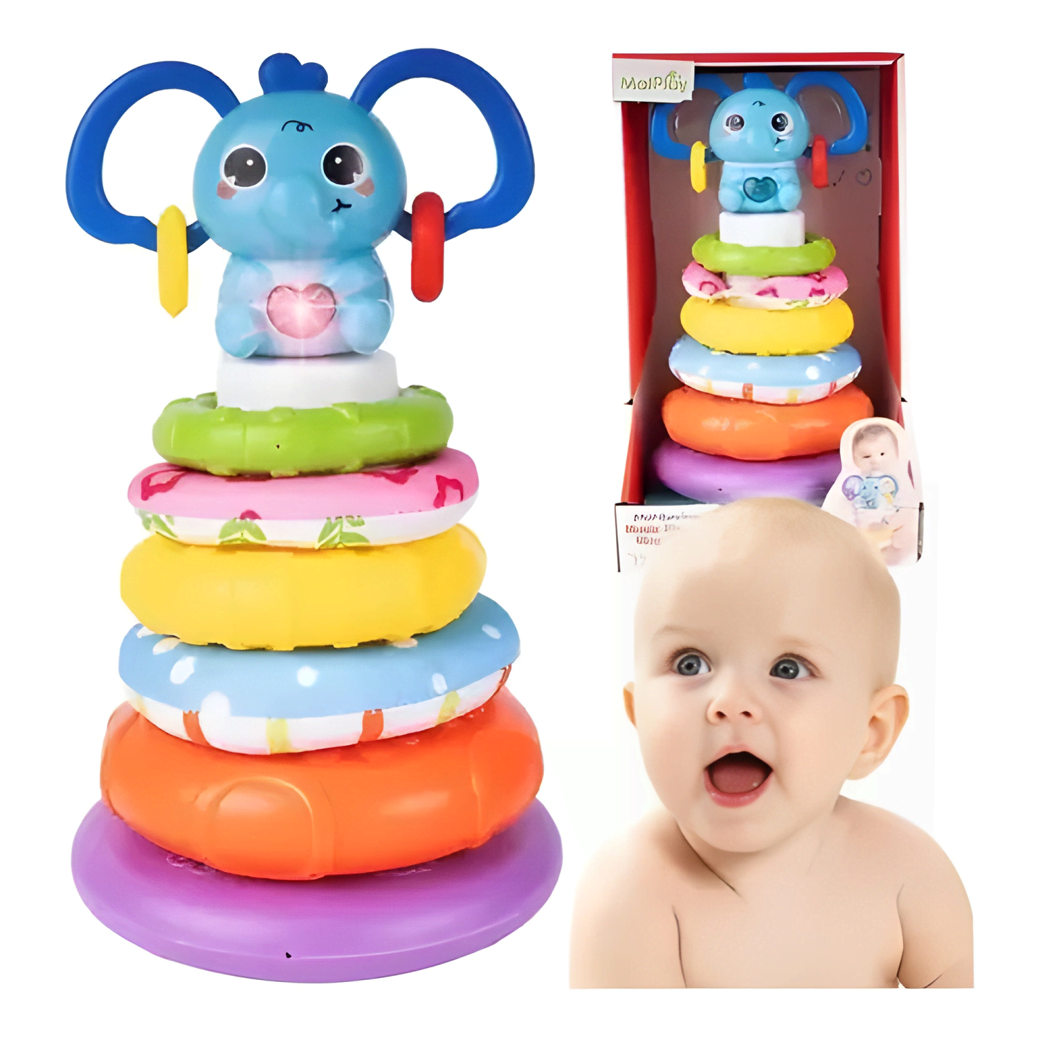 Torre apilable de encaje musical de elefante para bebes-3