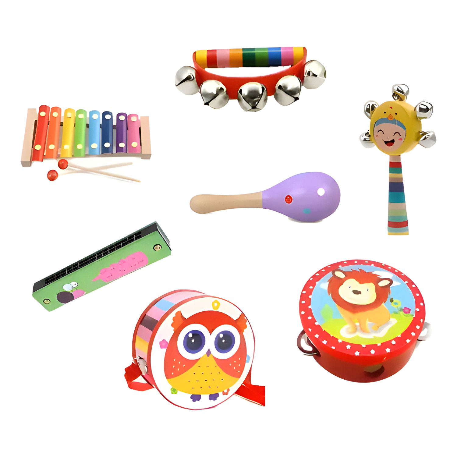 Juguetes didacticos musicales para niños madera pack x7-0