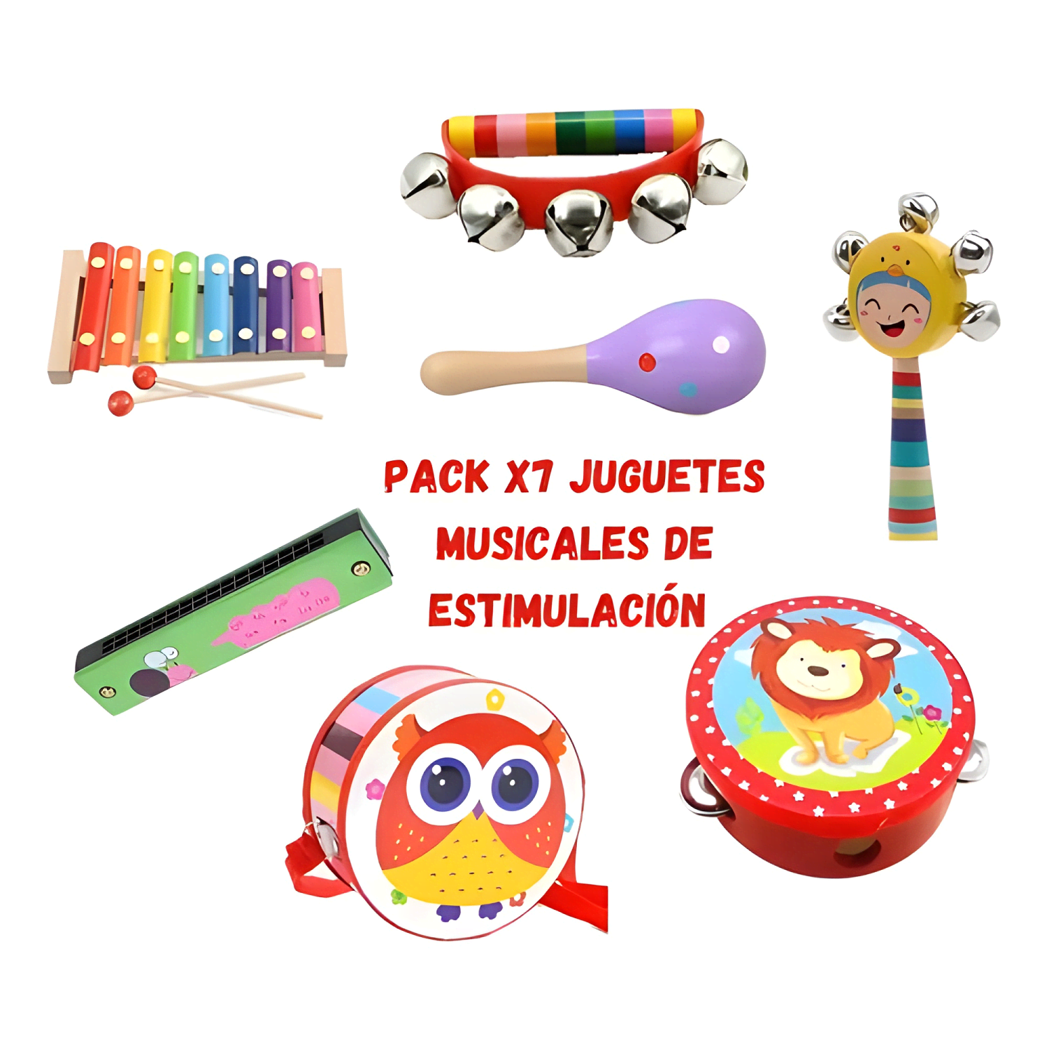 Juguetes didacticos musicales para niños madera pack x7-1
