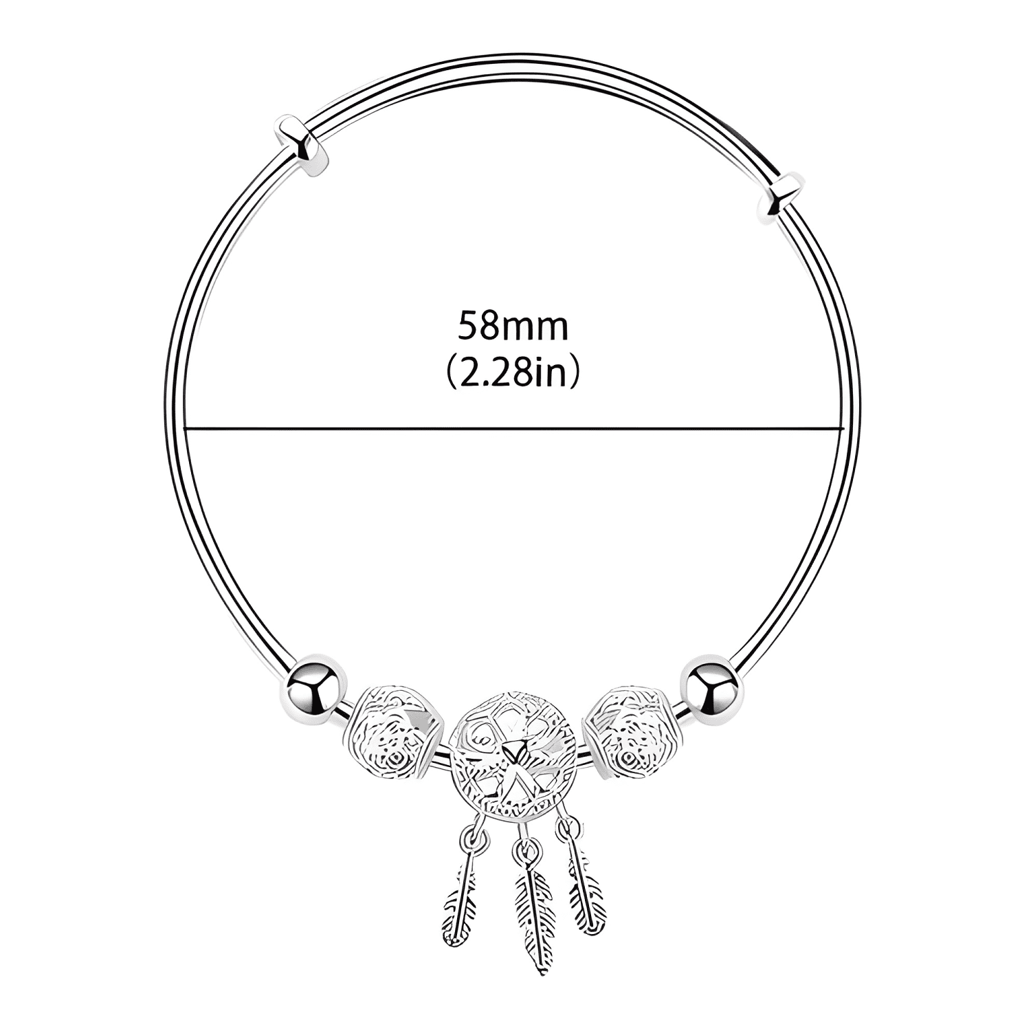 Pulsera atrapasueños plata con borla, diseño de plumas-2