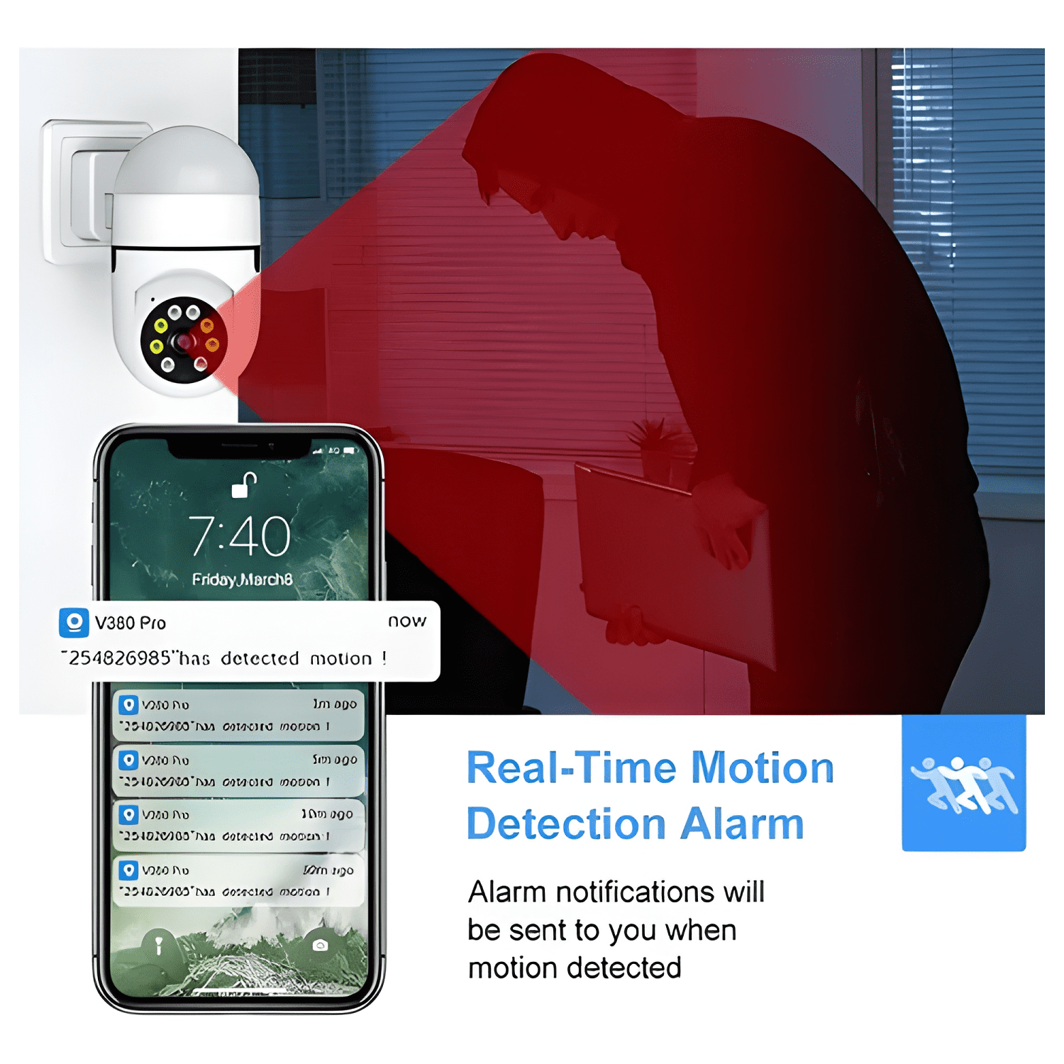 Cámara Wifi Ip Movimiento Alarma Exterior Anti Agua Blanco-2