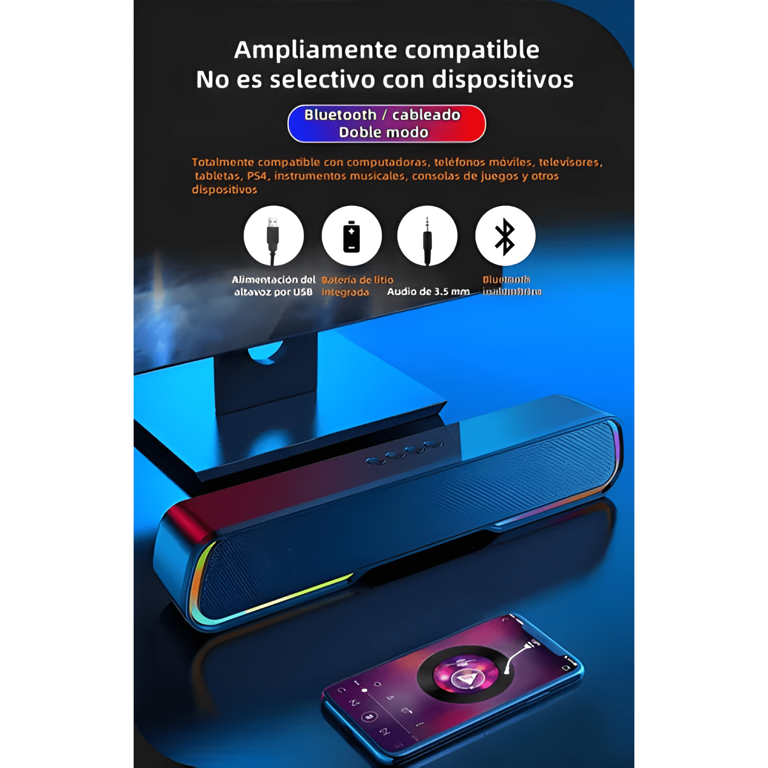 Barra de sonido soundbar bluetooth gamer con luces rgb-1