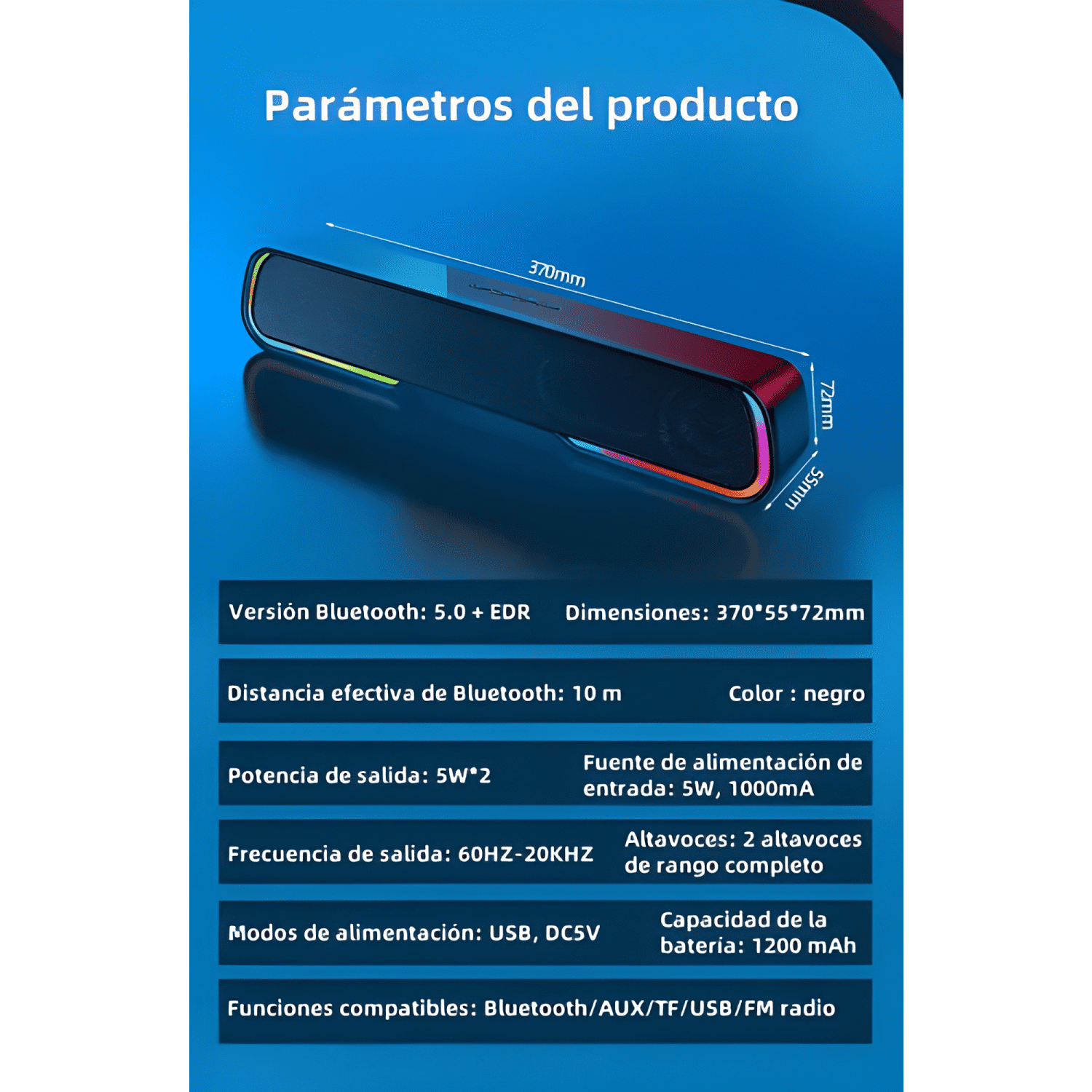 Barra de sonido soundbar bluetooth gamer con luces rgb-3
