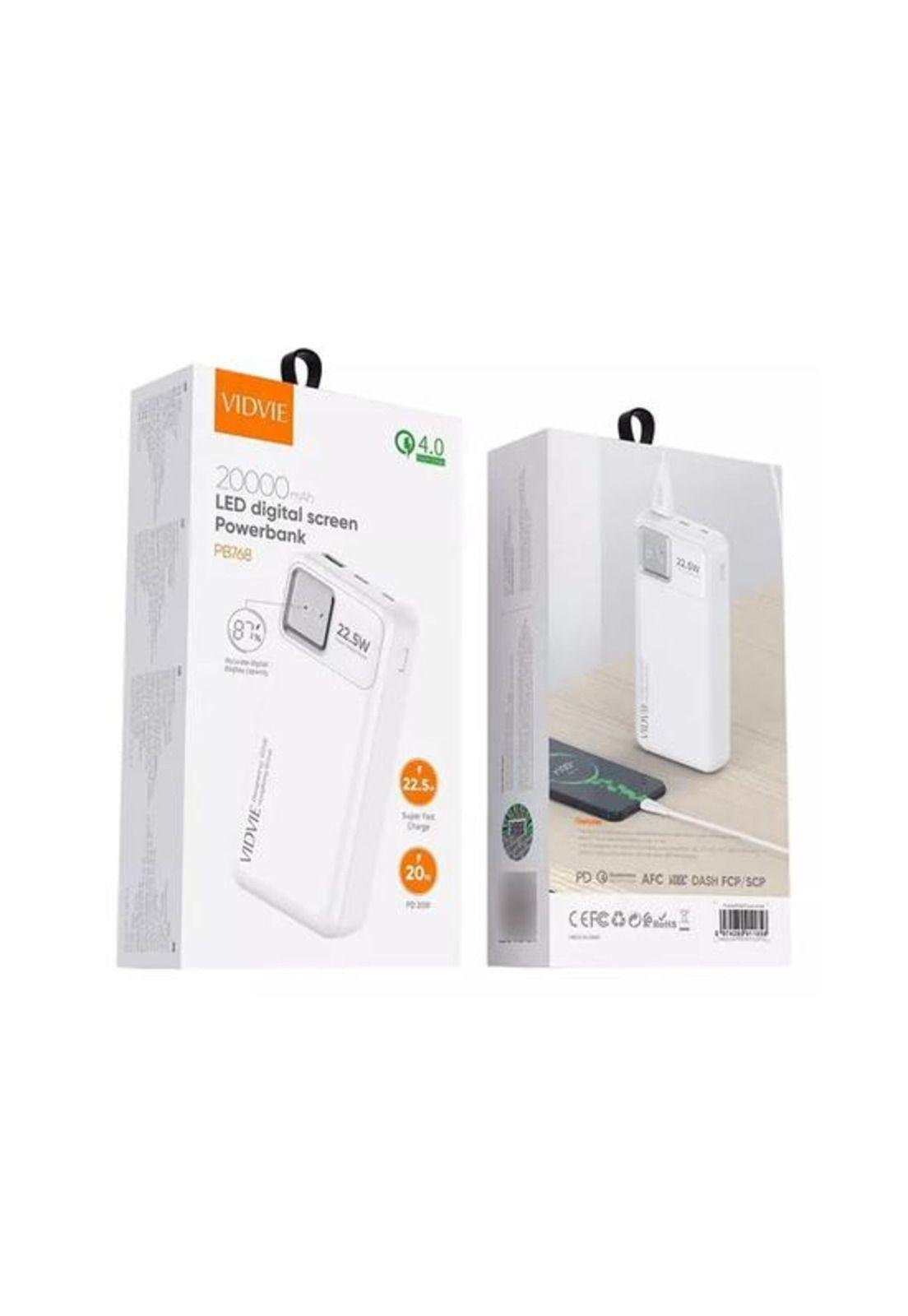 Cargador batería externa Vidvie ultra rápida 20000mAh, color blanco-2