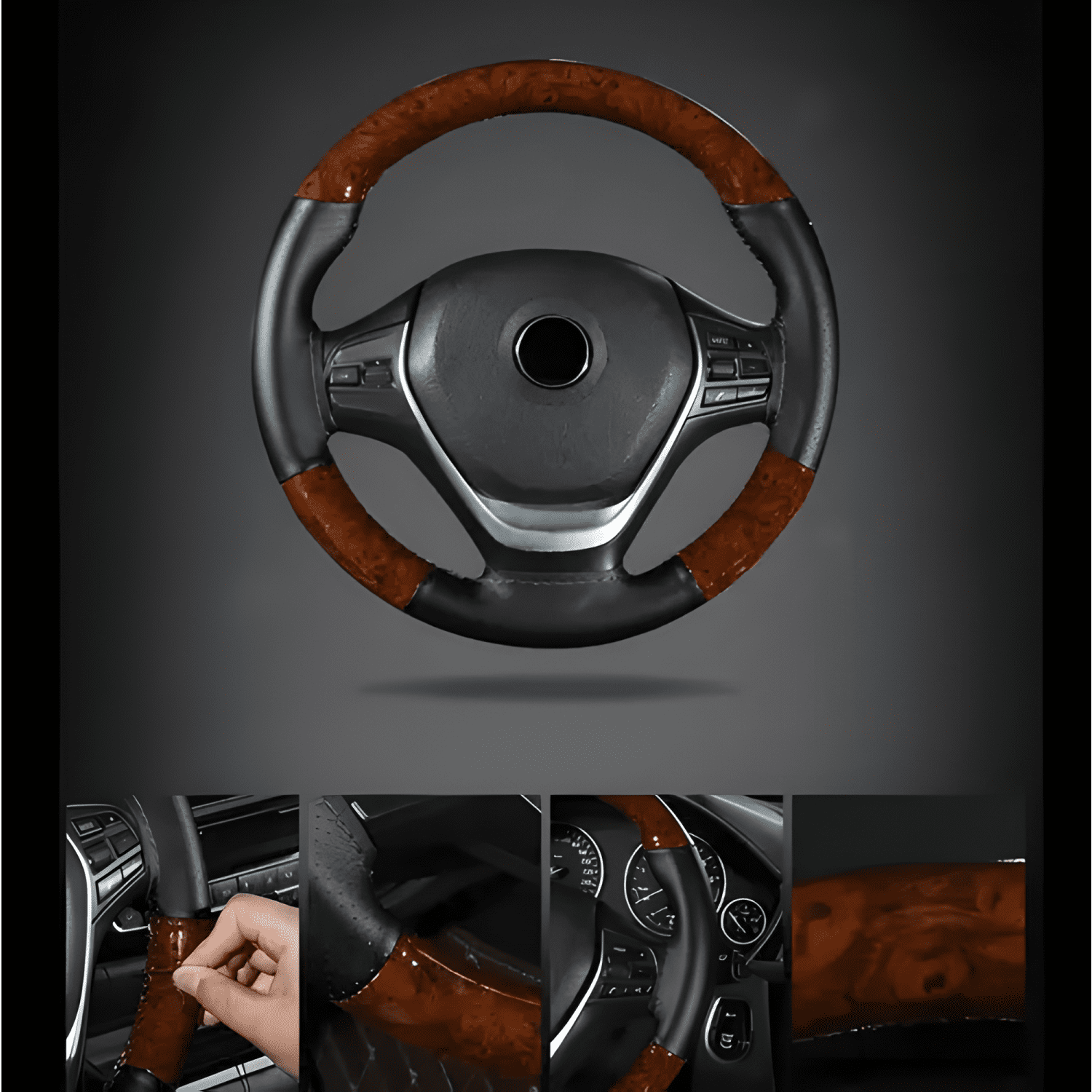 Funda Cubre Volante Cosido Antirresbalante para Auto Luxury-2