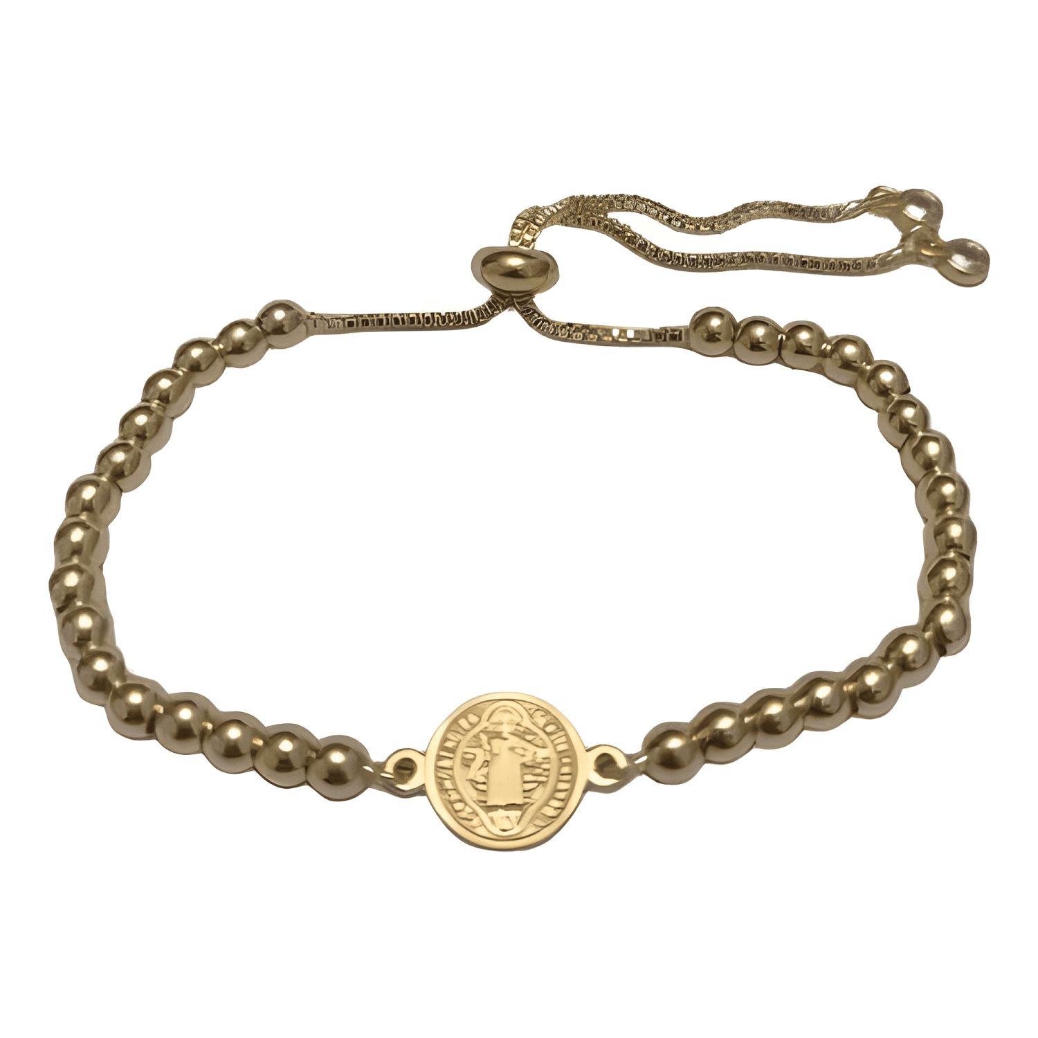 Pulsera san benito cuentas baño oro/platino ajustable unisex-1