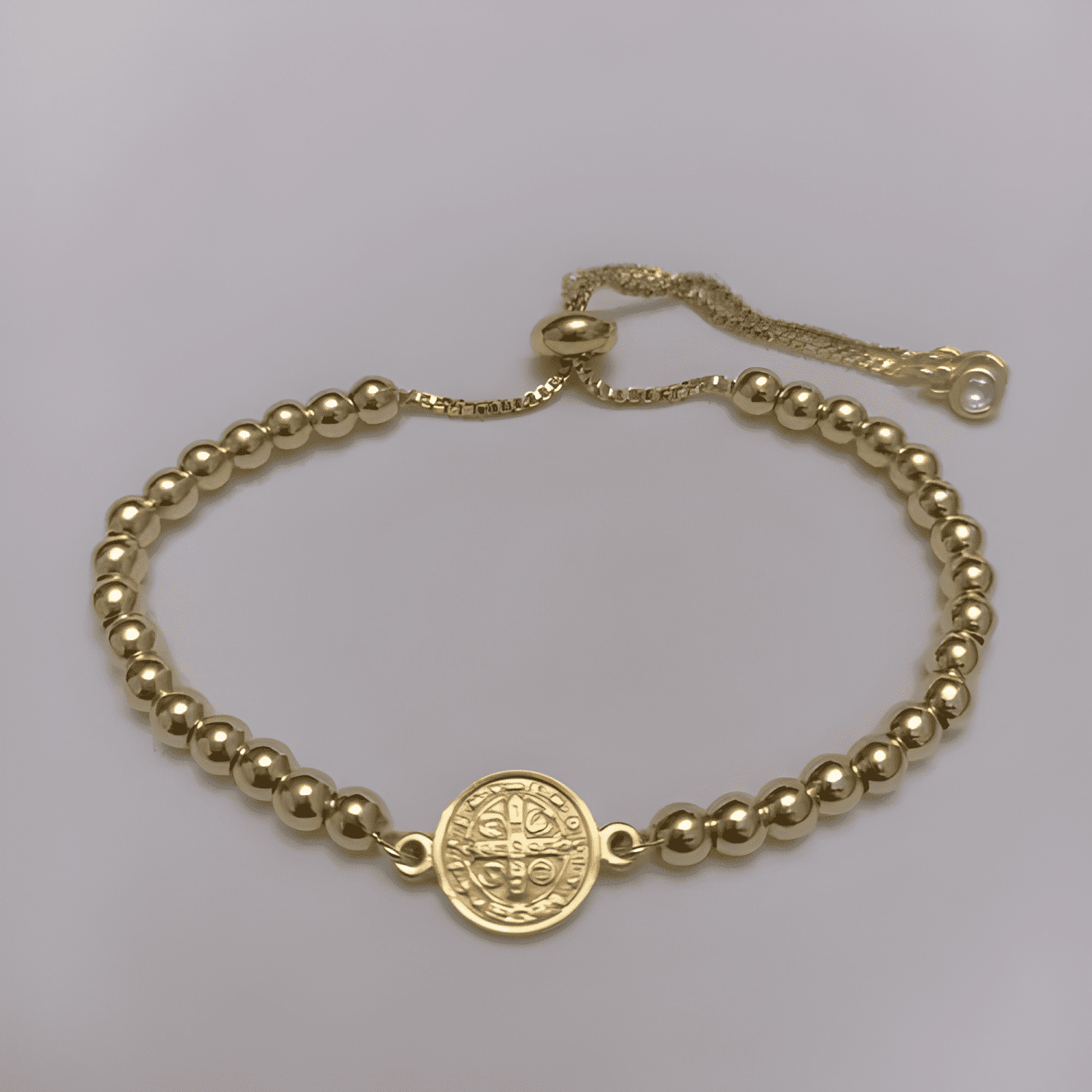 Pulsera san benito cuentas baño oro/platino ajustable unisex-3