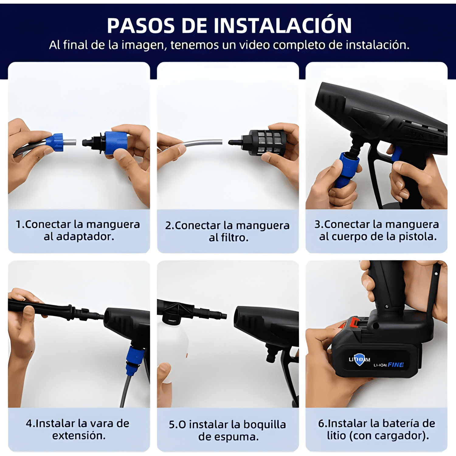 Pistola Hidrolavadora Inalámbrica 6 Boquillas 2 Baterías 30-2