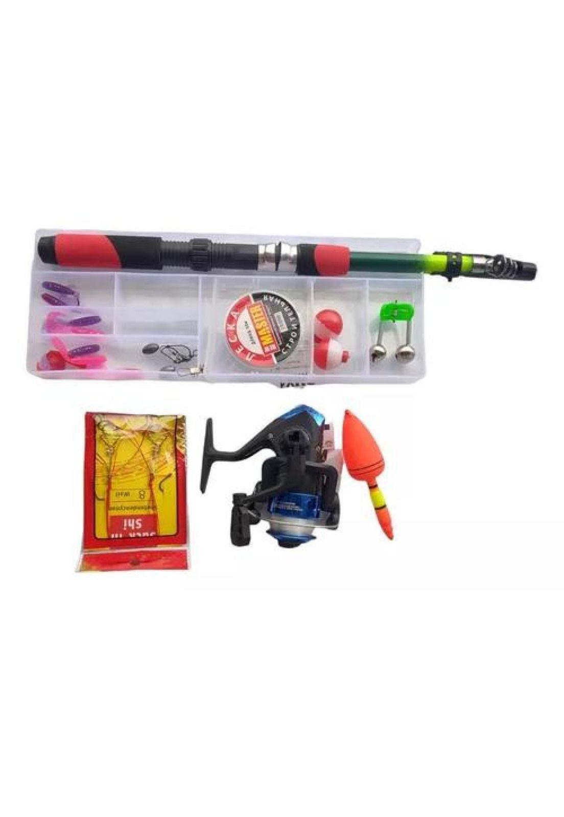 Set de pesca con caña telescópica, carrete y accesorios azul-1
