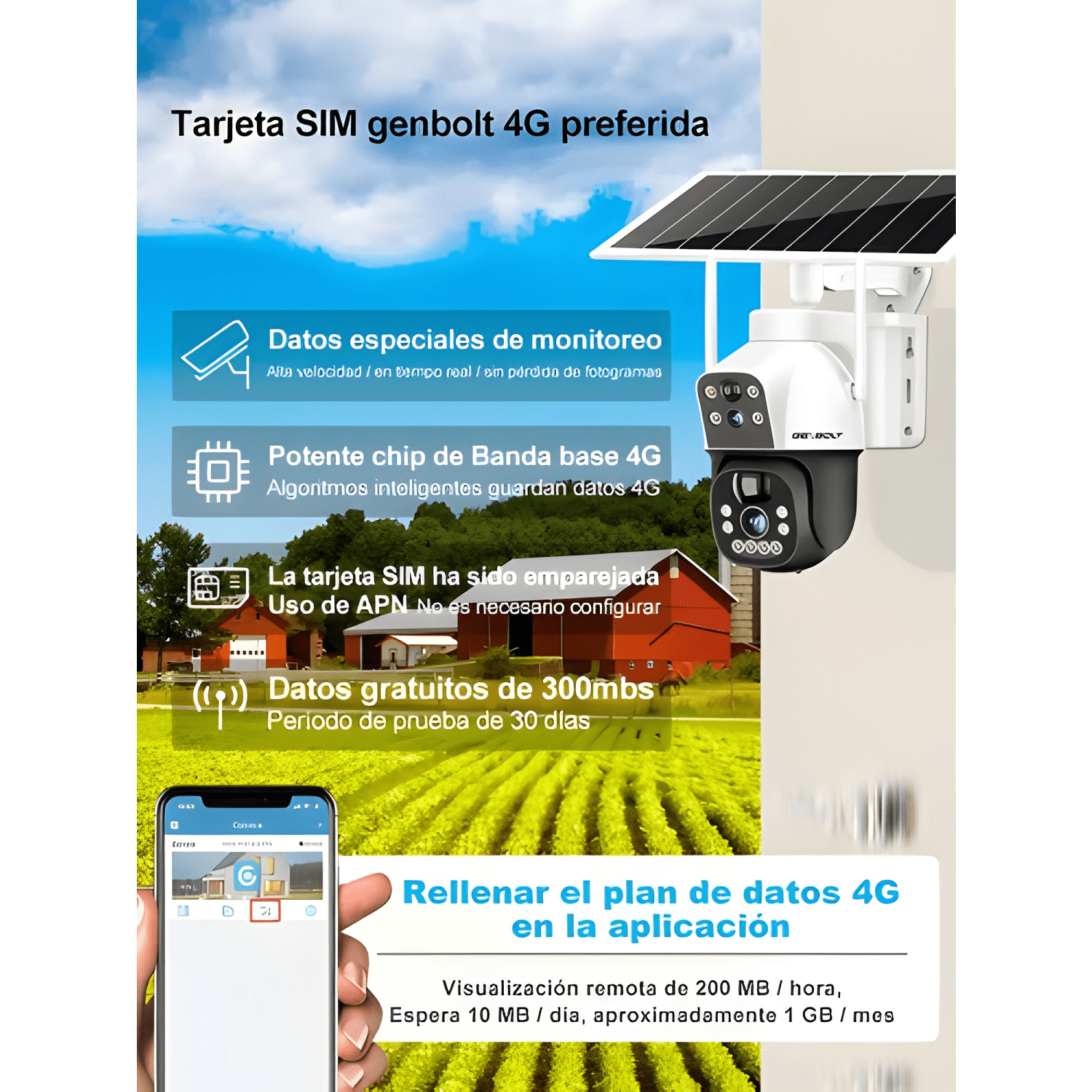 Genbolt® 3g/4g Lte Solar Cámara de Vigilancia Exterior Plus-4