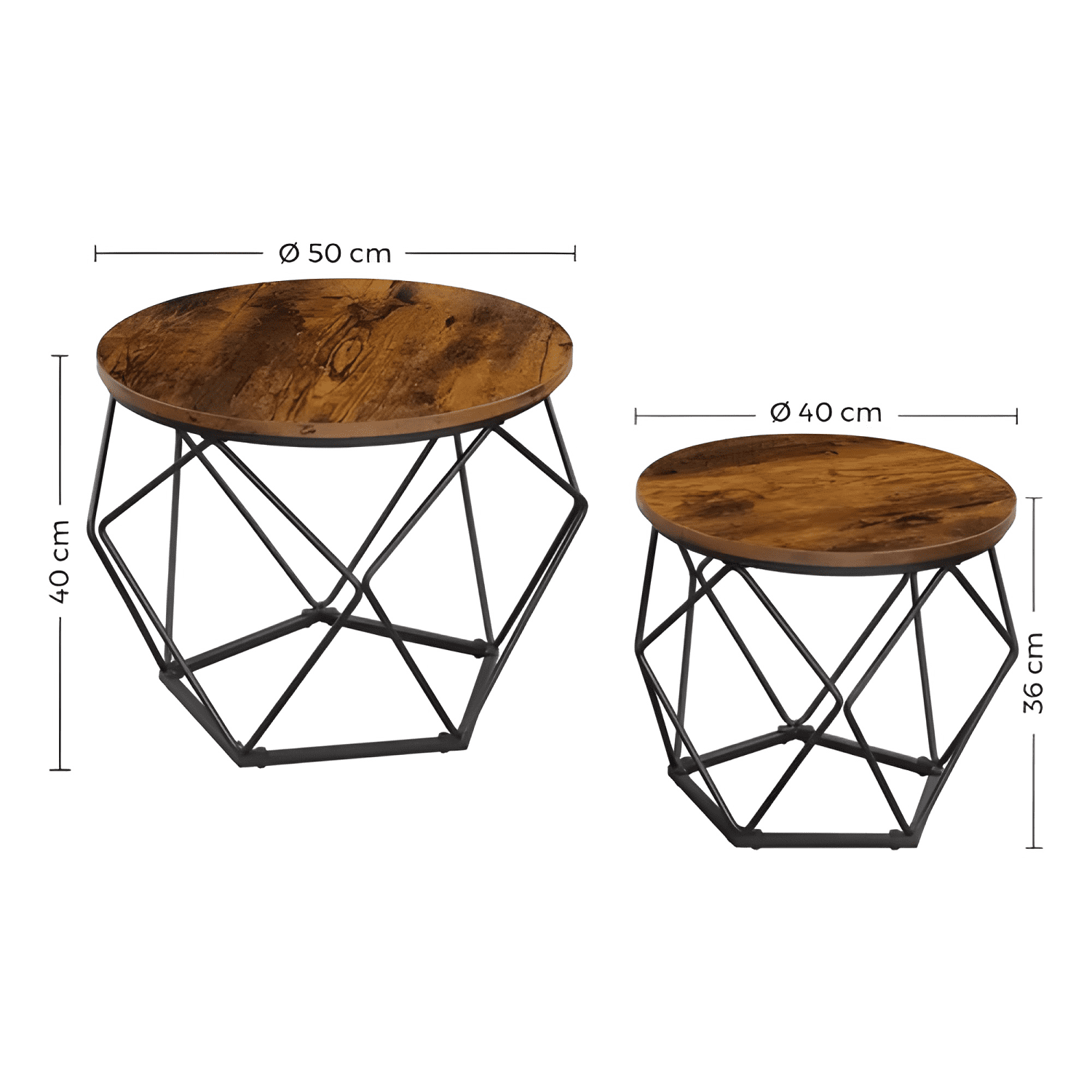 Set 2 Mesas Centro Helsinki Base Hexagonal Estilo #2-3