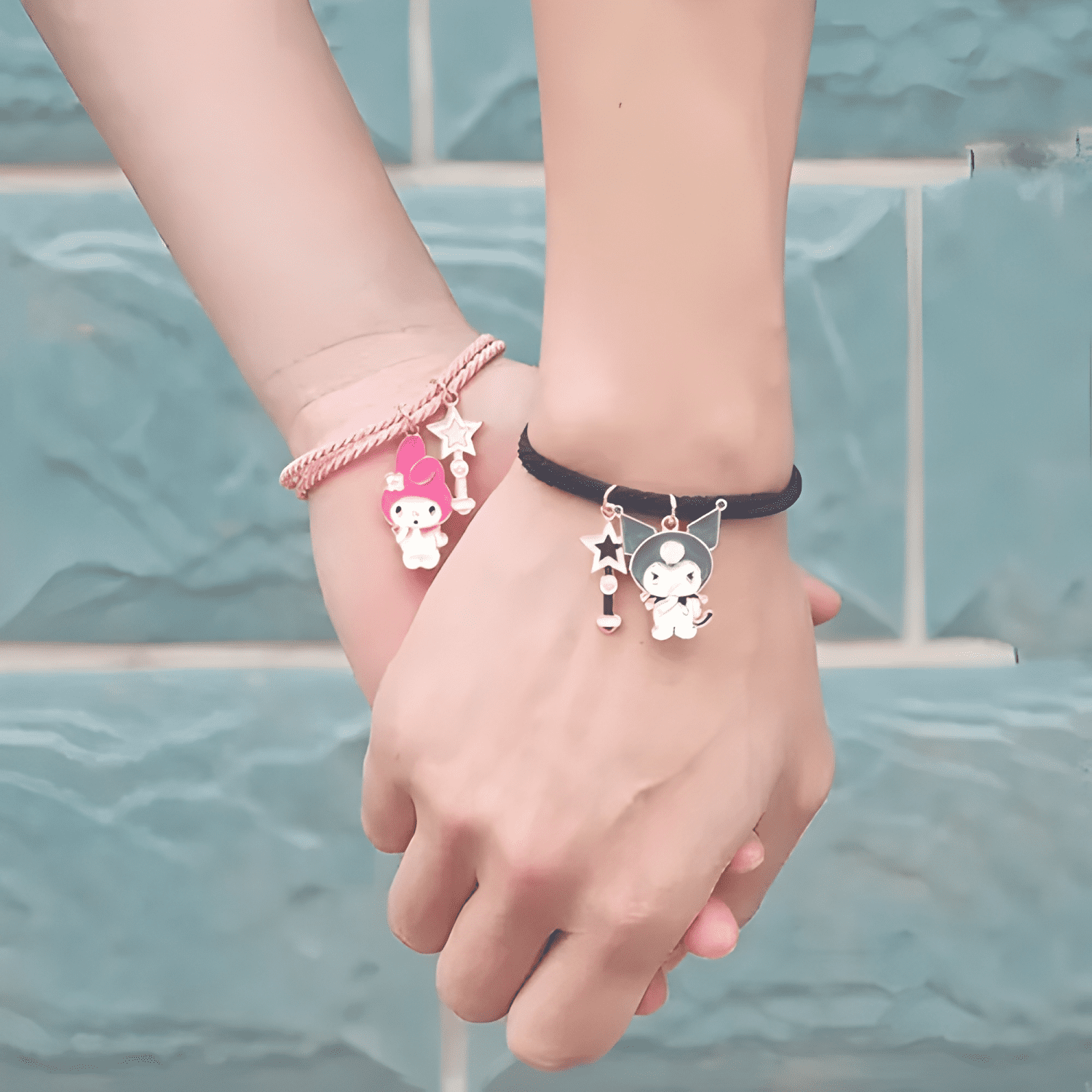 Par de pulseras kuromi y melody amistad parejas-2