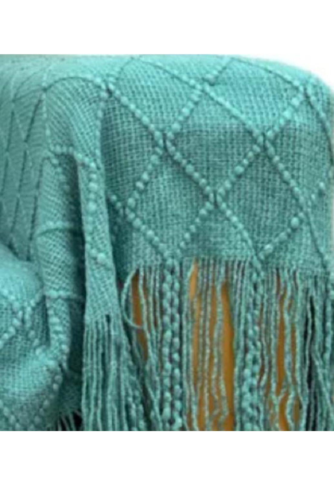 Manta decorativa tejida para sillón, piecera o cama color turquesa-0